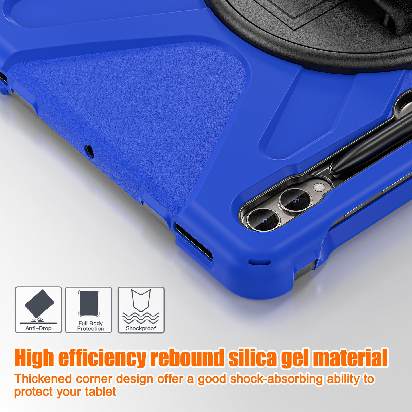 For Samsung Galaxy Tab S10+ X826 / S9 FE+ / S9+ / S8+ / S7+ Wrist Strap Tablet Case Anti-Scratch PC+Silicone Kickstand Cover - Blue