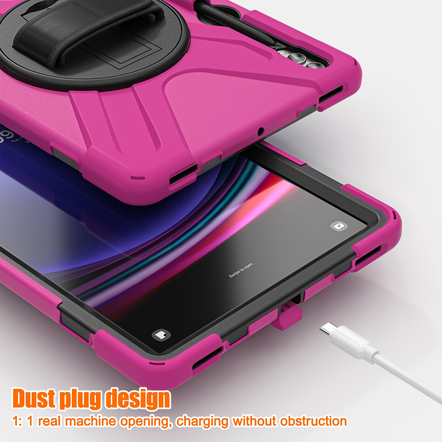 For Samsung Galaxy Tab S10+ X826 / S9 FE+ / S9+ / S8+ / S7+ Wrist Strap Tablet Case Anti-Scratch PC+Silicone Kickstand Cover - Rose