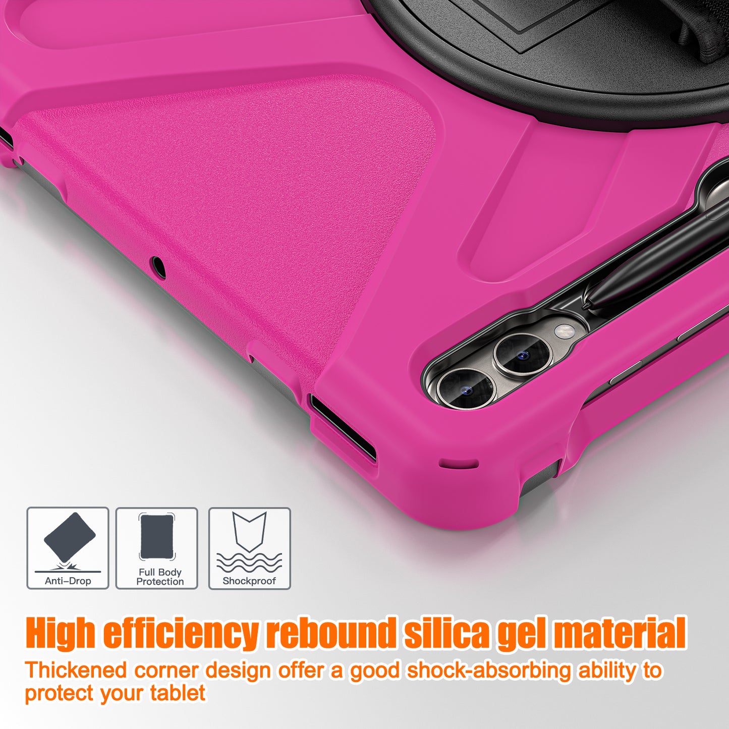 For Samsung Galaxy Tab S10+ X826 / S9 FE+ / S9+ / S8+ / S7+ Wrist Strap Tablet Case Anti-Scratch PC+Silicone Kickstand Cover - Rose