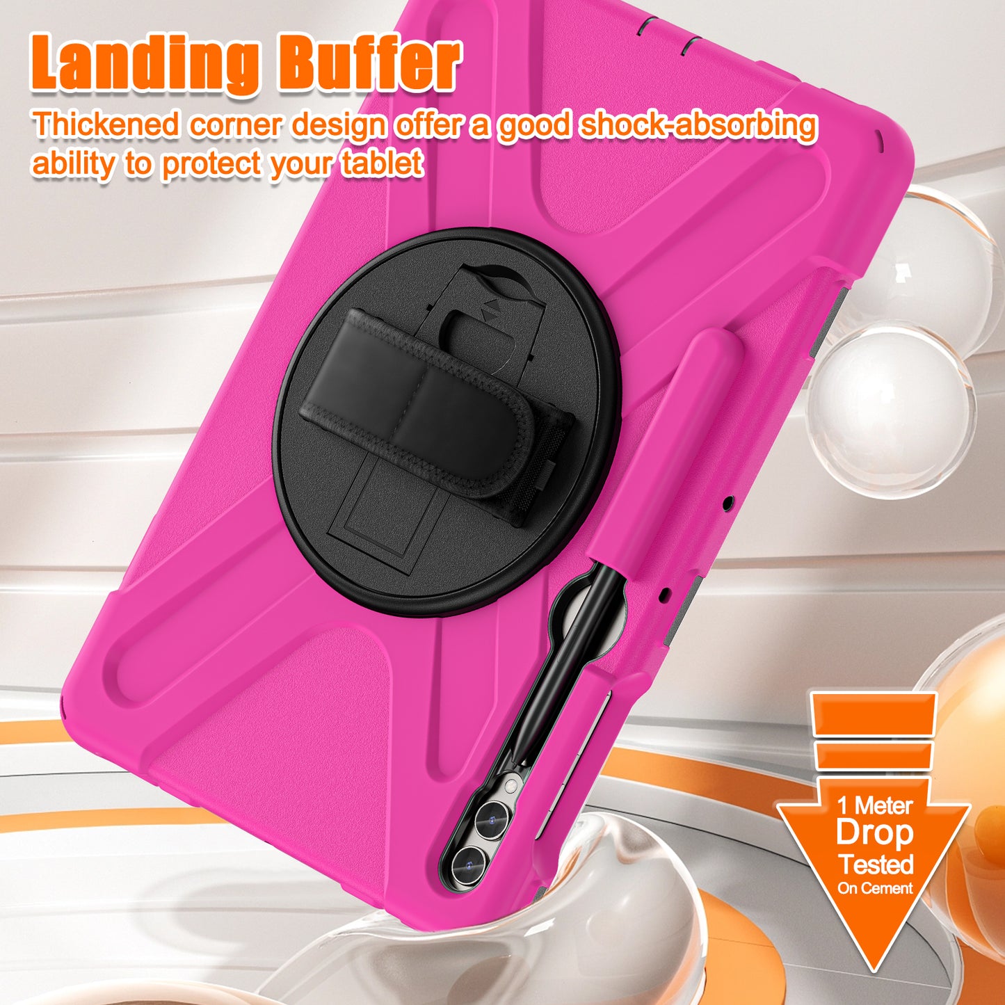 For Samsung Galaxy Tab S10+ X826 / S9 FE+ / S9+ / S8+ / S7+ Wrist Strap Tablet Case Anti-Scratch PC+Silicone Kickstand Cover - Rose