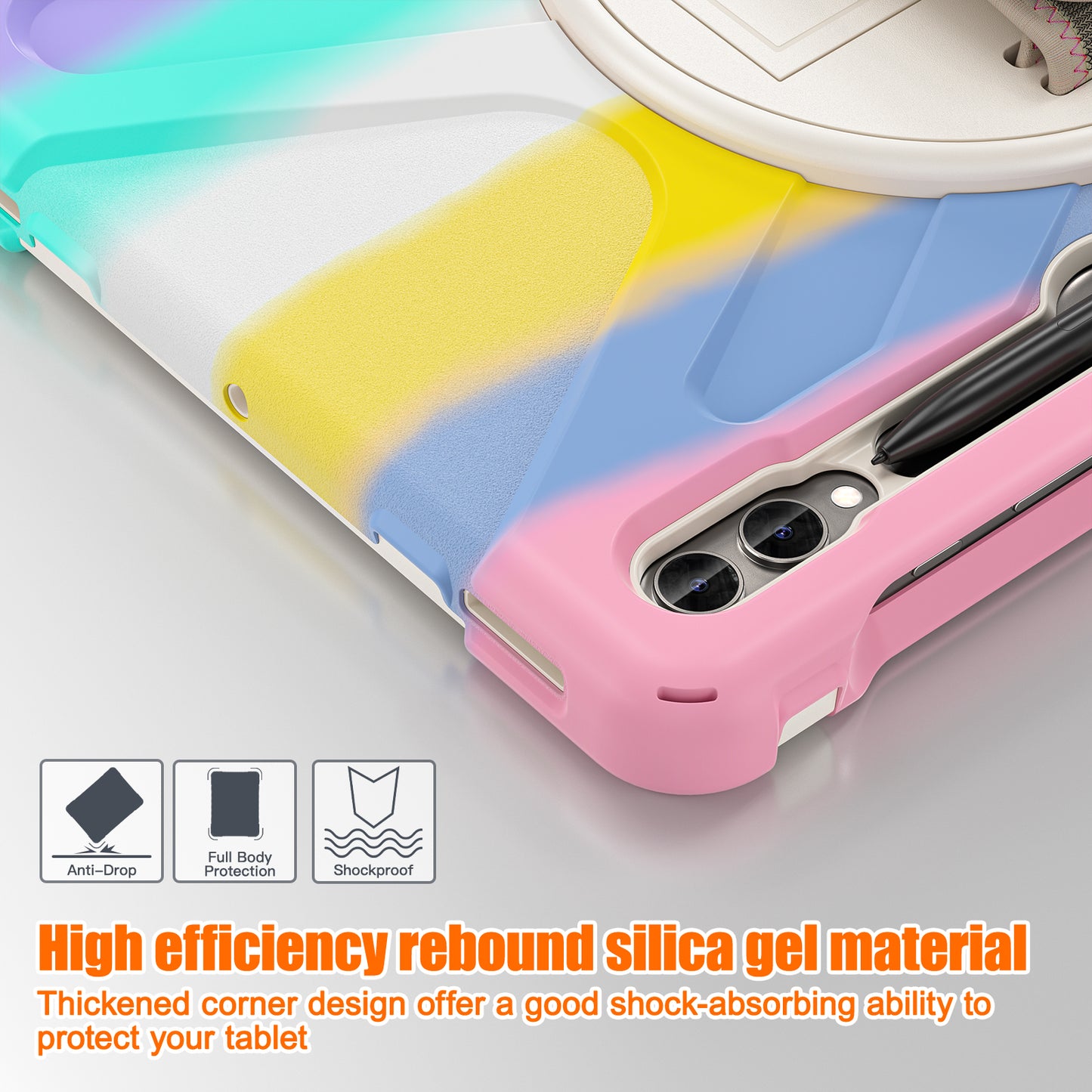 For Samsung Galaxy Tab S10+ X826 / S9 FE+ / S9+ / S8+ / S7+ Wrist Strap Tablet Case Anti-Scratch PC+Silicone Kickstand Cover - Colorful Pink