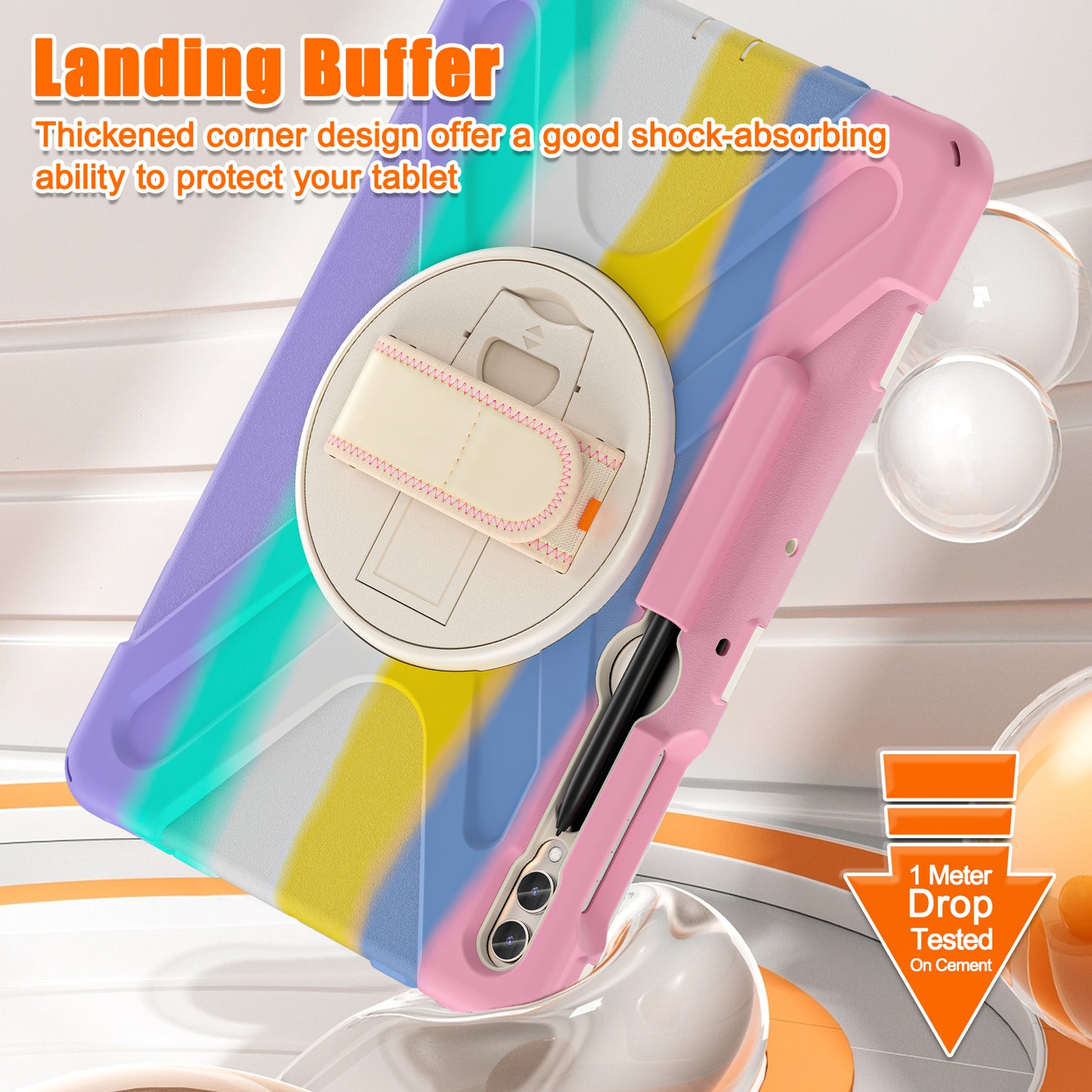 For Samsung Galaxy Tab S10+ X826 / S9 FE+ / S9+ / S8+ / S7+ Wrist Strap Tablet Case Anti-Scratch PC+Silicone Kickstand Cover - Colorful Pink