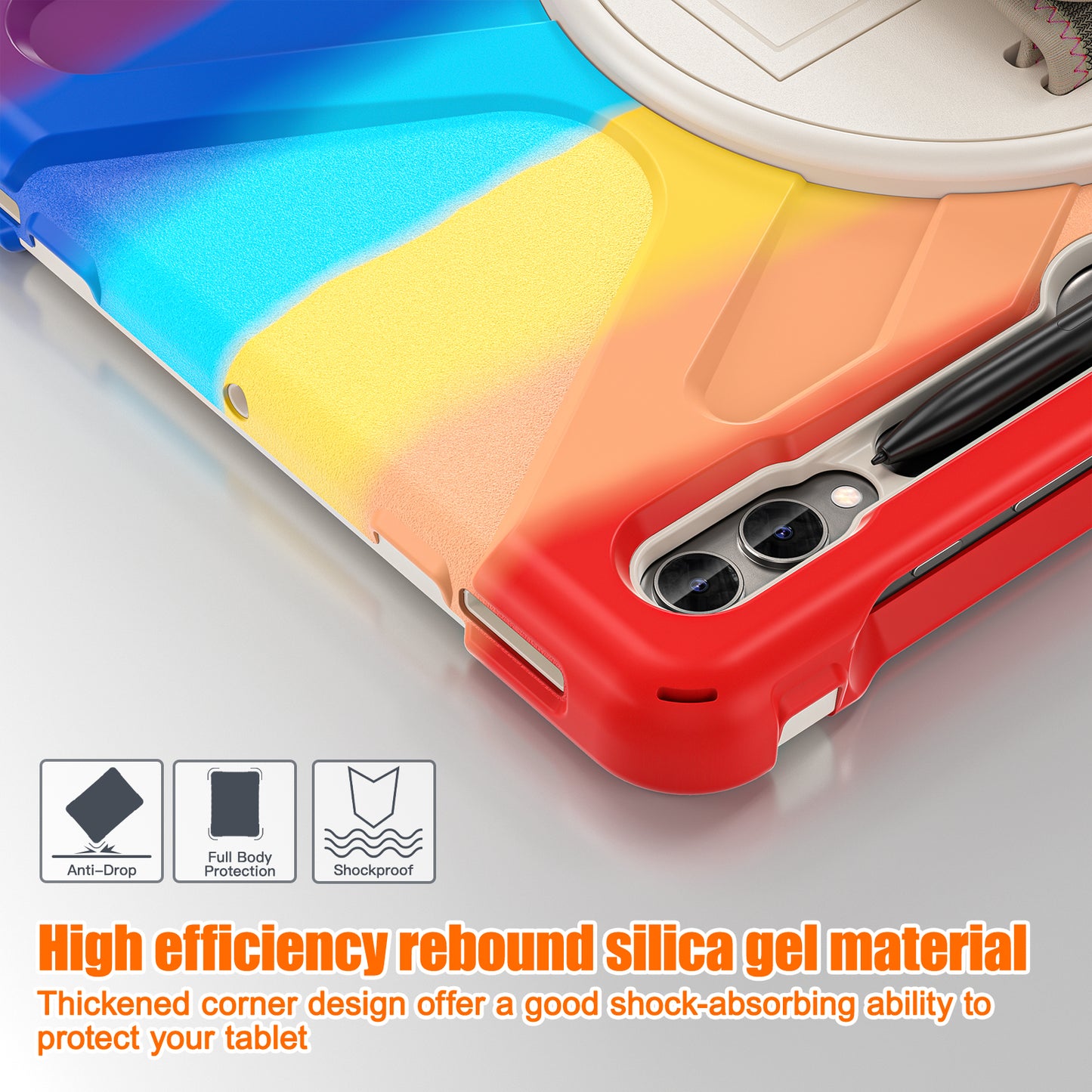 For Samsung Galaxy Tab S10+ X826 / S9 FE+ / S9+ / S8+ / S7+ Wrist Strap Tablet Case Anti-Scratch PC+Silicone Kickstand Cover - Colorful Red
