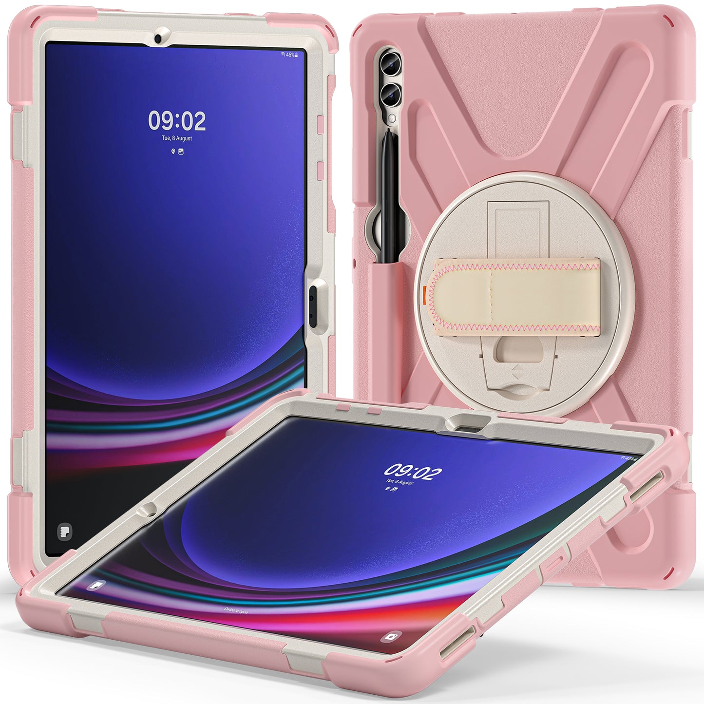For Samsung Galaxy Tab S10+ X826 / S9 FE+ / S9+ / S8+ / S7 Wrist Strap Tablet Case Anti-Scratch PC+Silicone Kickstand Cover - Pink