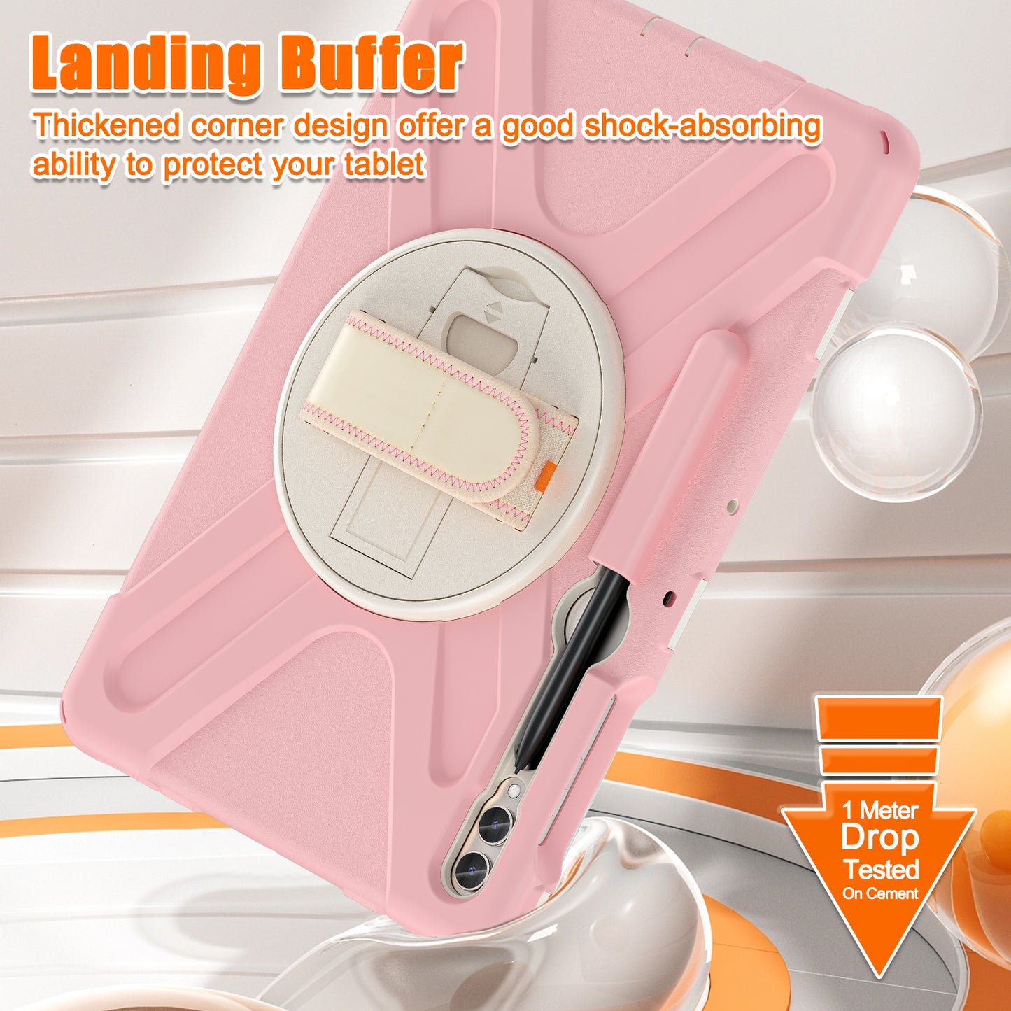 For Samsung Galaxy Tab S10+ X826 / S9 FE+ / S9+ / S8+ / S7 Wrist Strap Tablet Case Anti-Scratch PC+Silicone Kickstand Cover - Pink