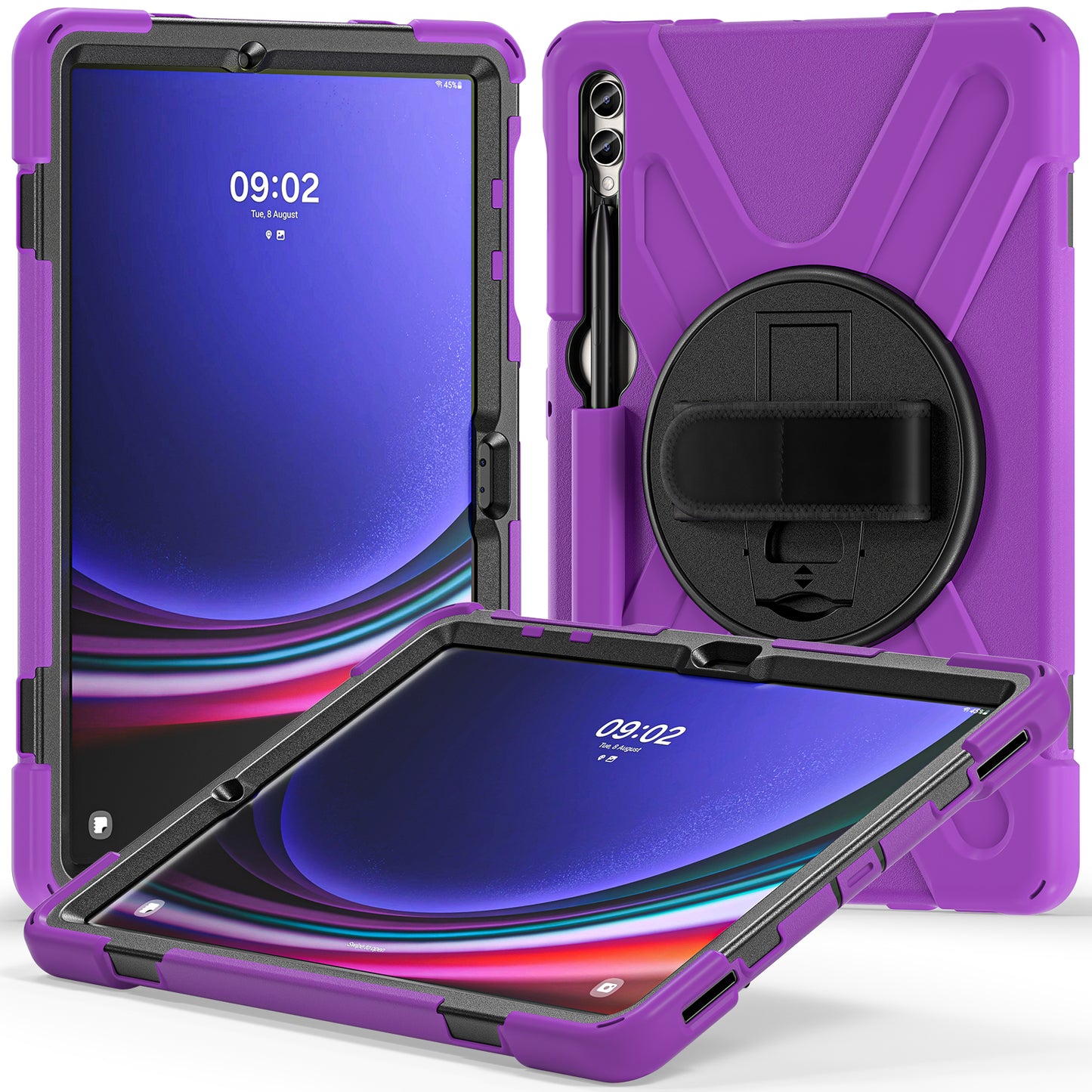 For Samsung Galaxy Tab S10+ X826 / S9 FE+ / S9+ / S8+ / S7+ Wrist Strap Tablet Case Anti-Scratch PC+Silicone Kickstand Cover - Purple