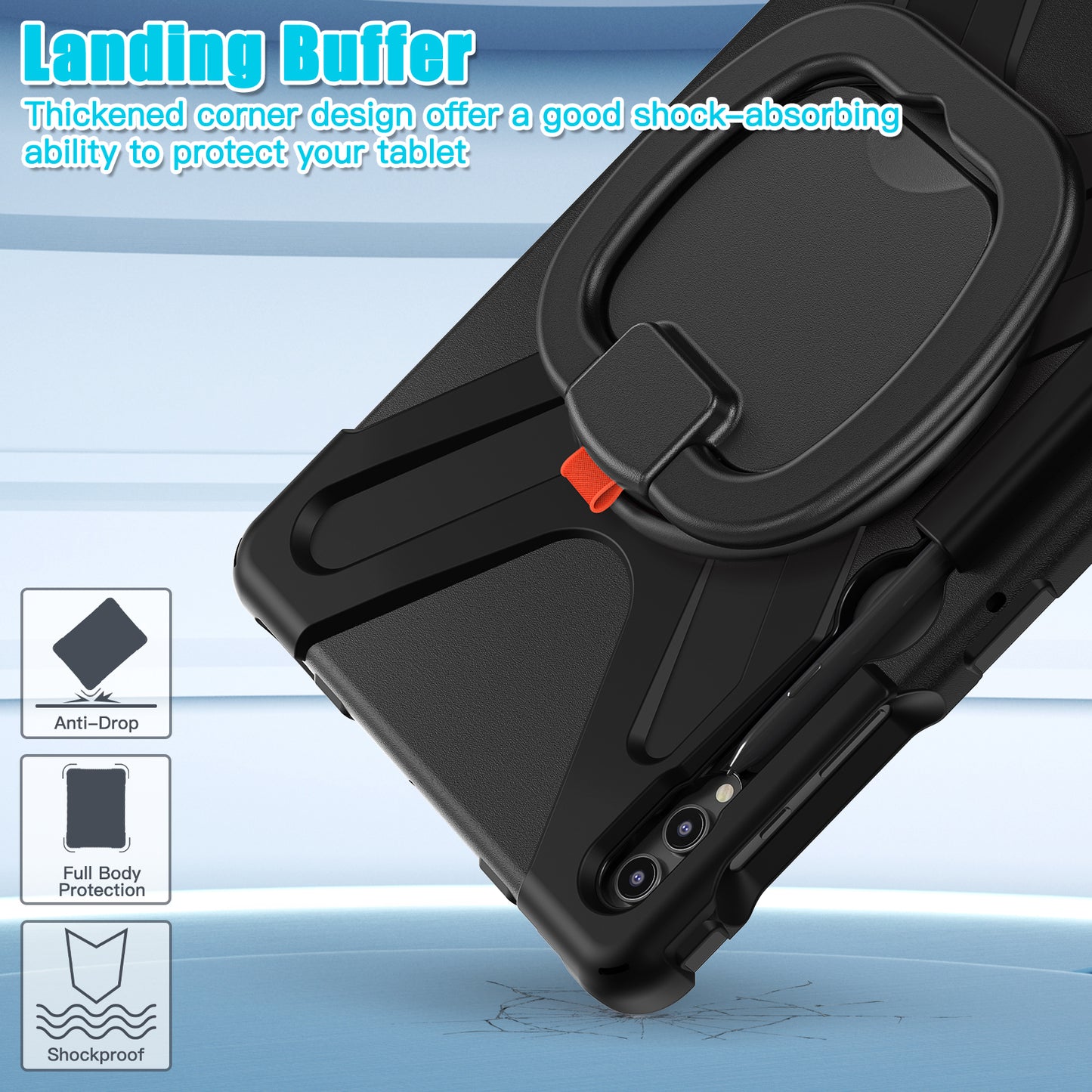 For Samsung Galaxy Tab S10+ X826 / S9 FE+ / S9+ / S8+ / S7+ PC+Silicone Protective Case Rotating Kickstand Rugged Tablet Cover with Handle Design - Black Black