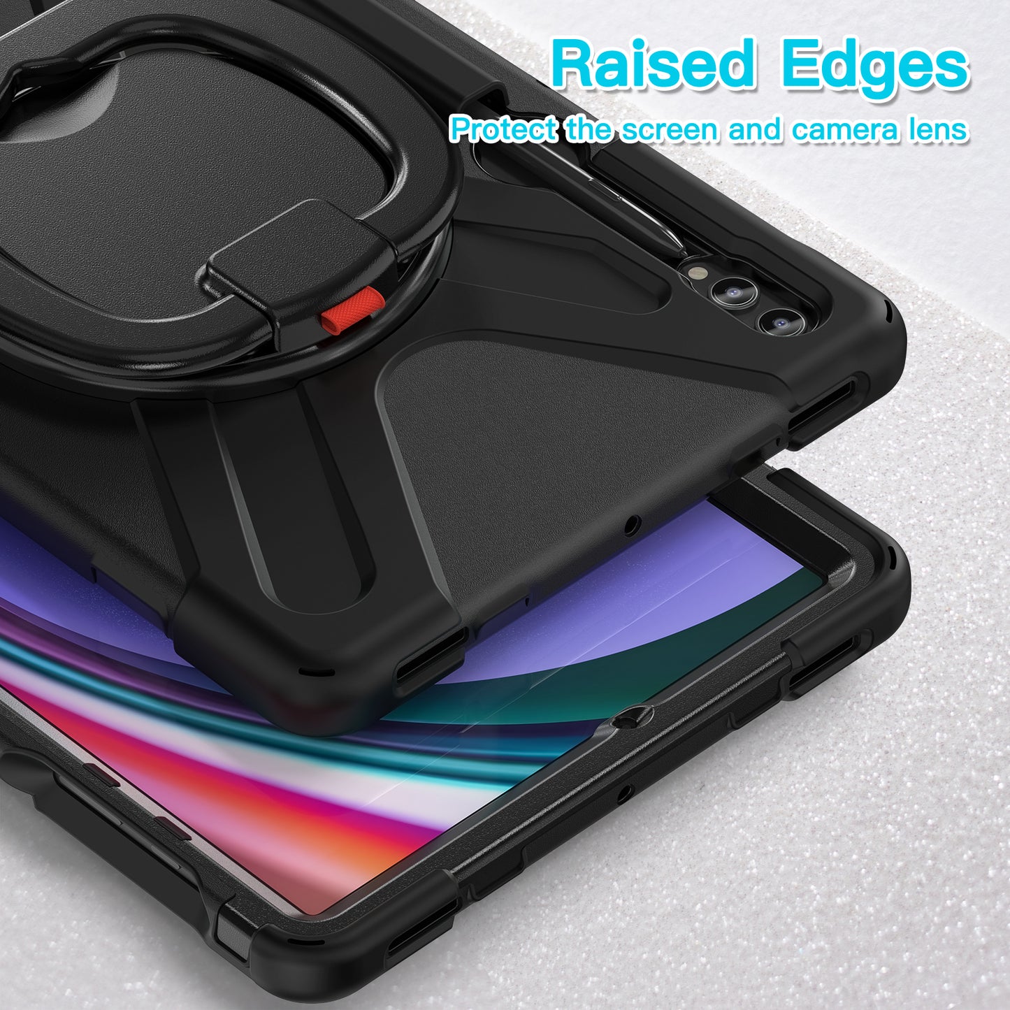 For Samsung Galaxy Tab S10+ X826 / S9 FE+ / S9+ / S8+ / S7+ PC+Silicone Protective Case Rotating Kickstand Rugged Tablet Cover with Handle Design - Black Black