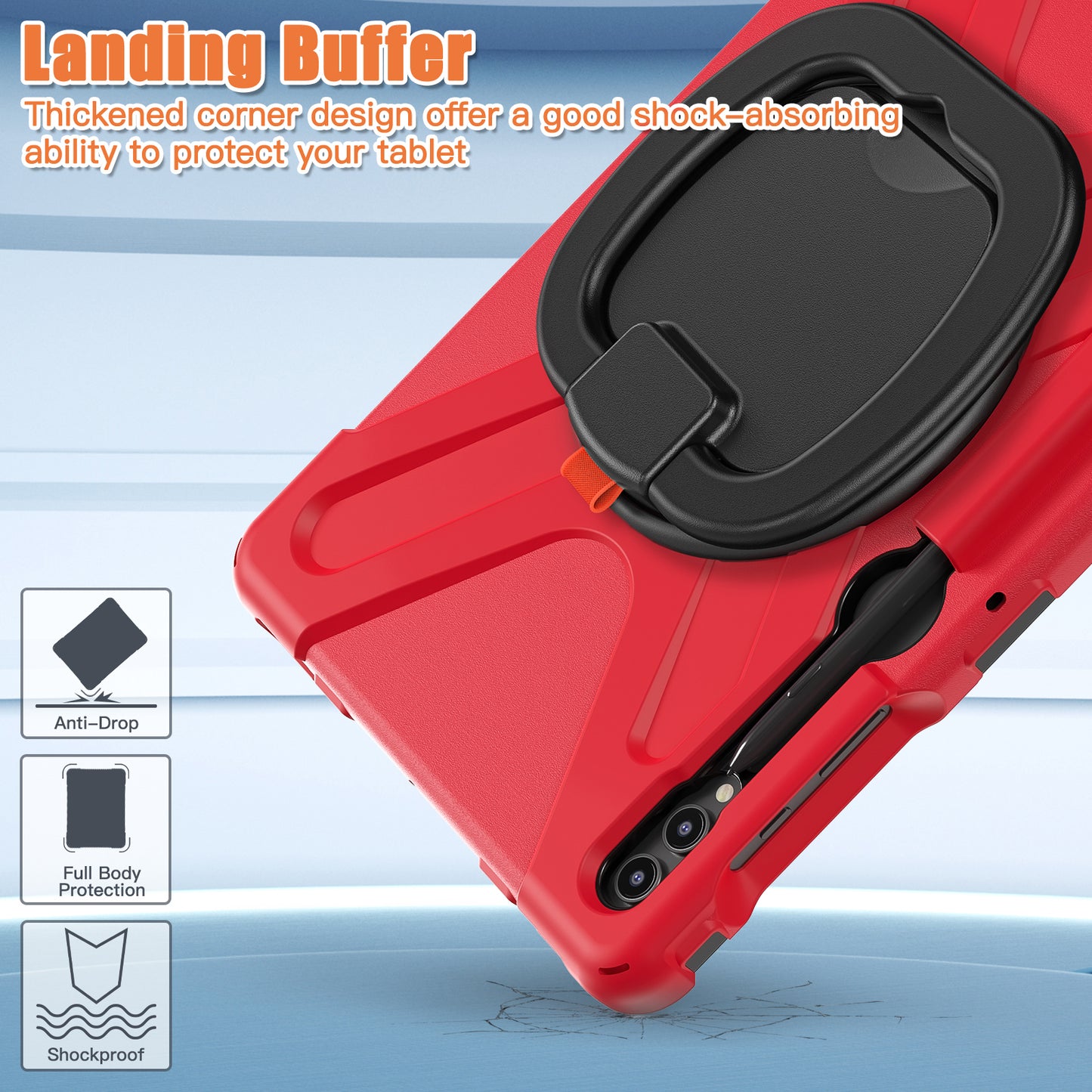 For Samsung Galaxy Tab S10+ X826 / S9 FE+ / S9+ / S8+ / S7+ PC+Silicone Protective Case Rotating Kickstand Rugged Tablet Cover with Handle Design - Red Black