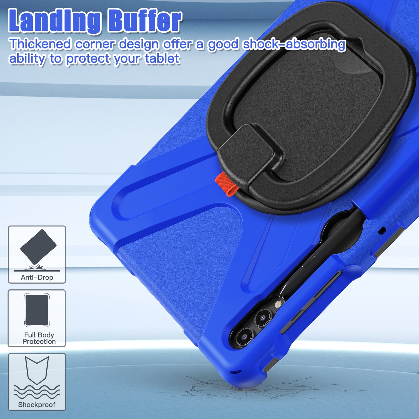 For Samsung Galaxy Tab S10+ X826 / S9 FE+ / S9+ / S8+ / S7+ PC+Silicone Protective Case Rotating Kickstand Rugged Tablet Cover with Handle Design - Blue Black