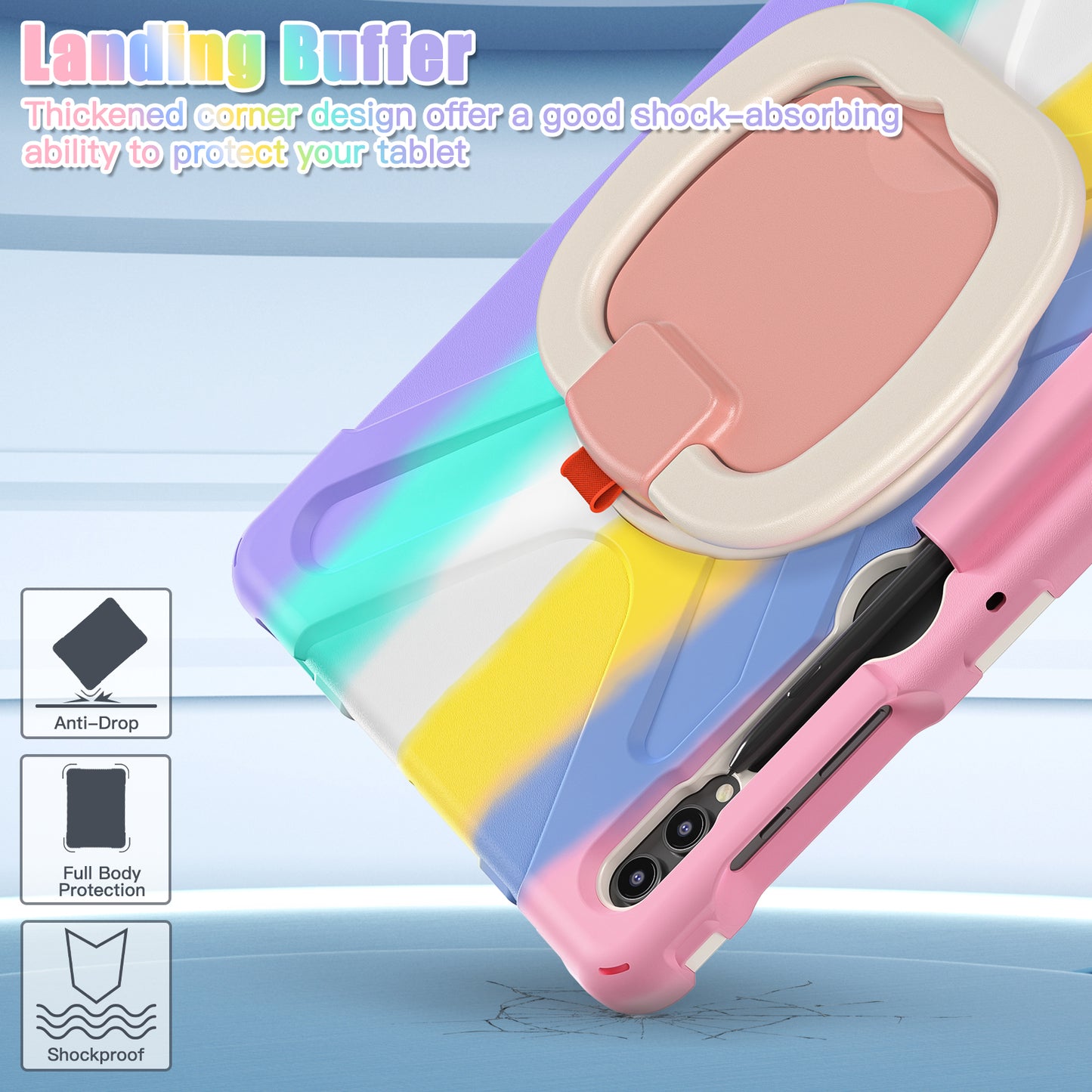 For Samsung Galaxy Tab S10+ X826 / S9 FE+ / S9+ / S8+ / S7+ PC+Silicone Protective Case Rotating Kickstand Rugged Tablet Cover with Handle Design - Colorful Pink