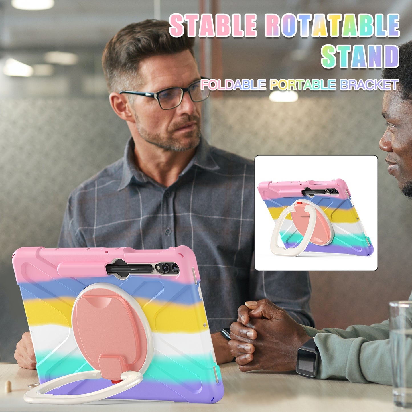 For Samsung Galaxy Tab S10+ X826 / S9 FE+ / S9+ / S8+ / S7+ PC+Silicone Protective Case Rotating Kickstand Rugged Tablet Cover with Handle Design - Colorful Pink