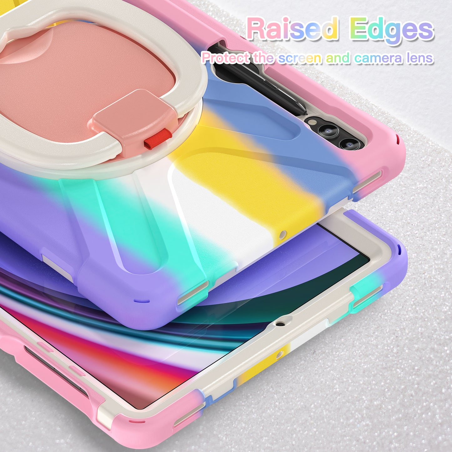 For Samsung Galaxy Tab S10+ X826 / S9 FE+ / S9+ / S8+ / S7+ PC+Silicone Protective Case Rotating Kickstand Rugged Tablet Cover with Handle Design - Colorful Pink