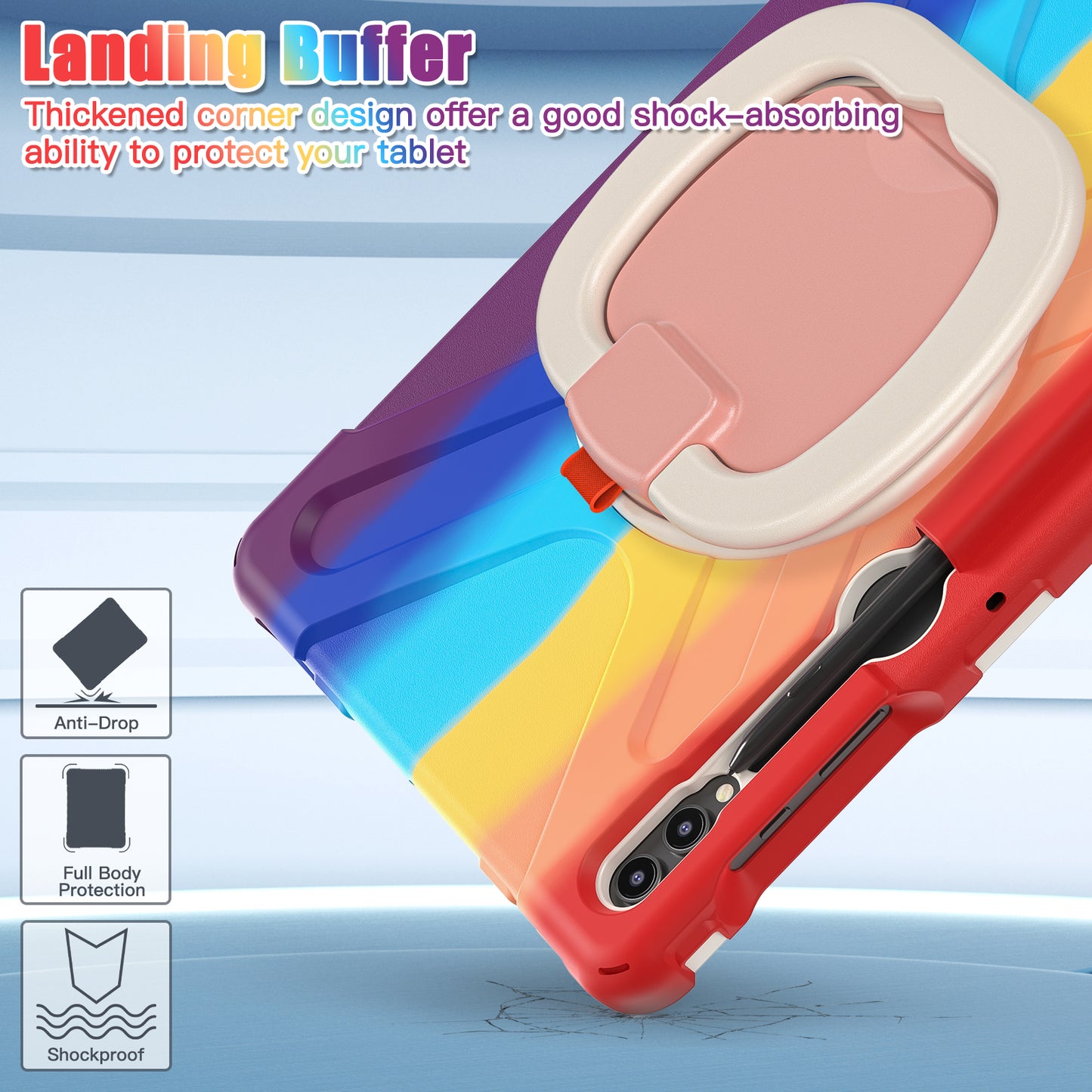 For Samsung Galaxy Tab S10+ X826 / S9 FE+ / S9+ / S8+ / S7+ PC+Silicone Protective Case Rotating Kickstand Rugged Tablet Cover with Handle Design - Colorful Red