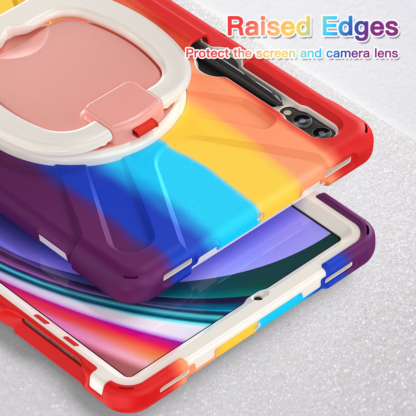 For Samsung Galaxy Tab S10+ X826 / S9 FE+ / S9+ / S8+ / S7+ PC+Silicone Protective Case Rotating Kickstand Rugged Tablet Cover with Handle Design - Colorful Red