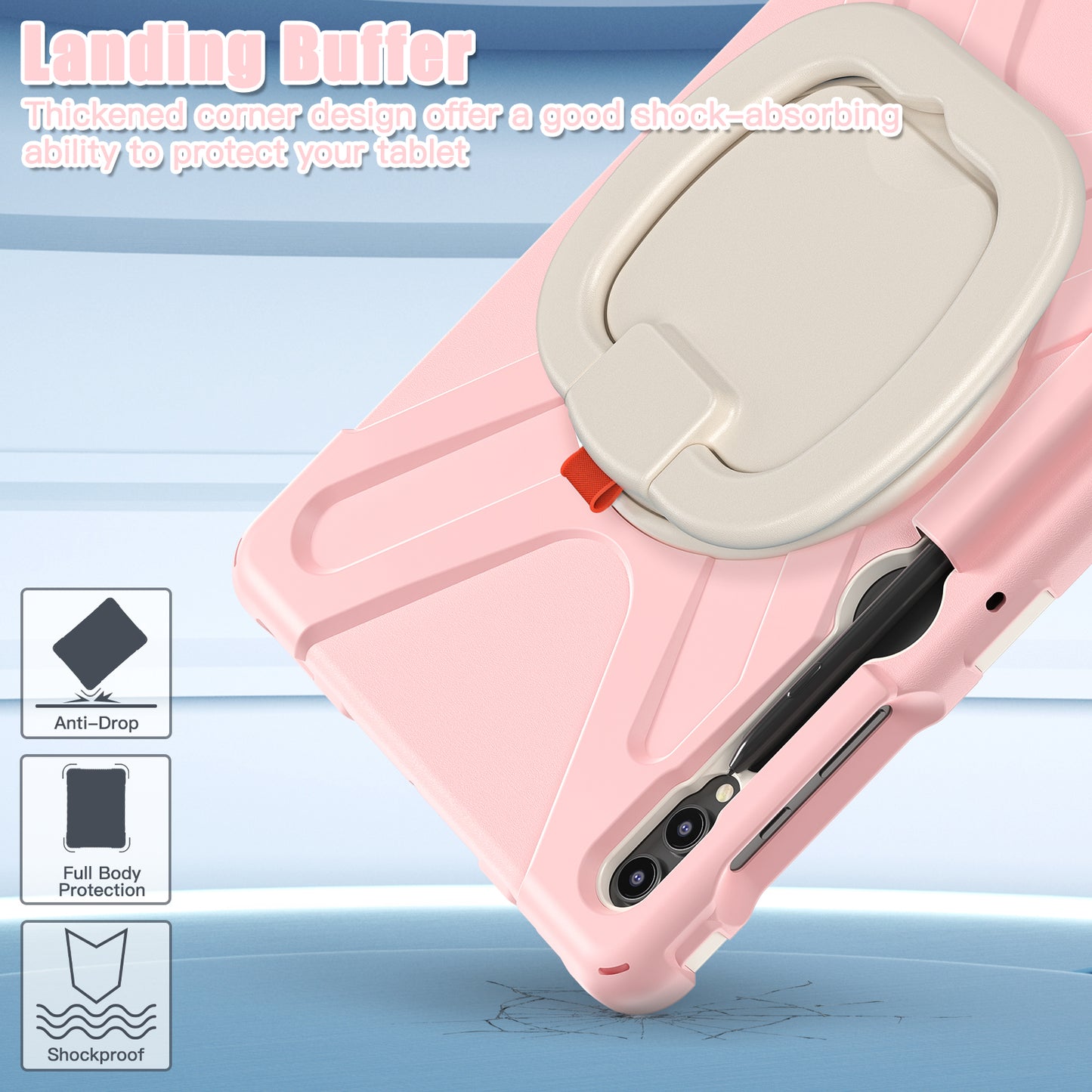 For Samsung Galaxy Tab S10+ X826 / S9 FE+ / S9+ / S8+ / S7+ PC+Silicone Protective Case Rotating Kickstand Rugged Tablet Cover with Handle Design - Pink