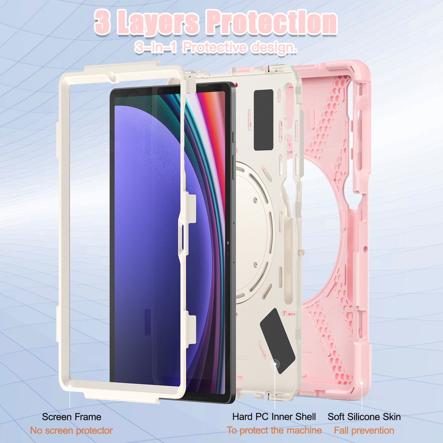 For Samsung Galaxy Tab S10+ X826 / S9 FE+ / S9+ / S8+ / S7+ PC+Silicone Protective Case Rotating Kickstand Rugged Tablet Cover with Handle Design - Pink