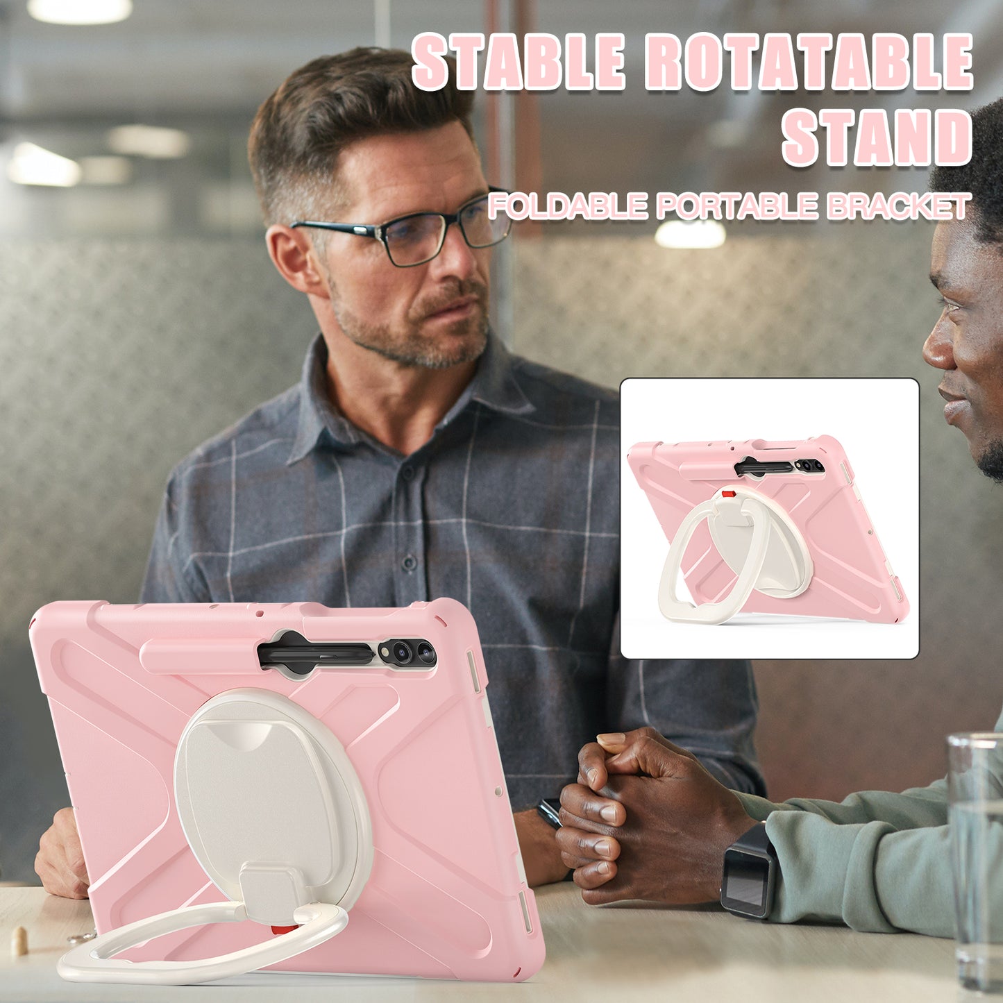 For Samsung Galaxy Tab S10+ X826 / S9 FE+ / S9+ / S8+ / S7+ PC+Silicone Protective Case Rotating Kickstand Rugged Tablet Cover with Handle Design - Pink