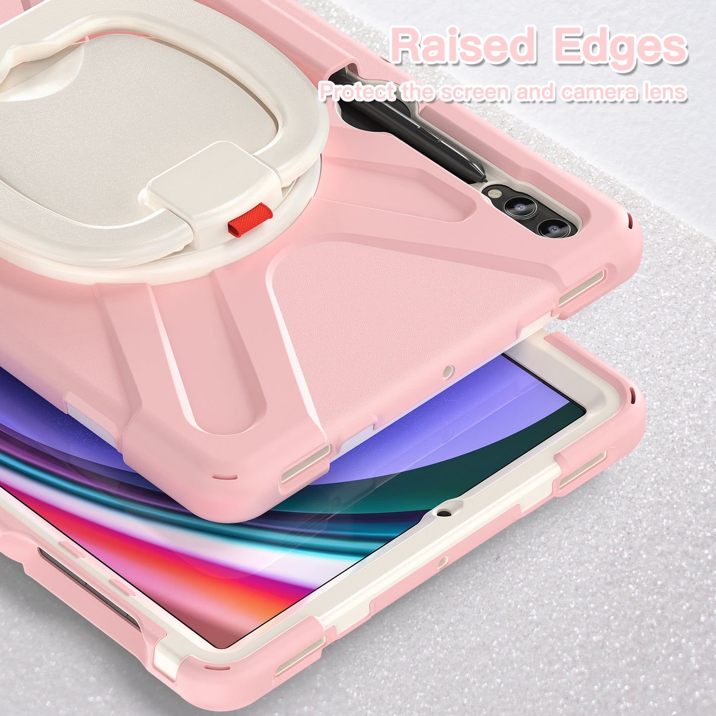 For Samsung Galaxy Tab S10+ X826 / S9 FE+ / S9+ / S8+ / S7+ PC+Silicone Protective Case Rotating Kickstand Rugged Tablet Cover with Handle Design - Pink