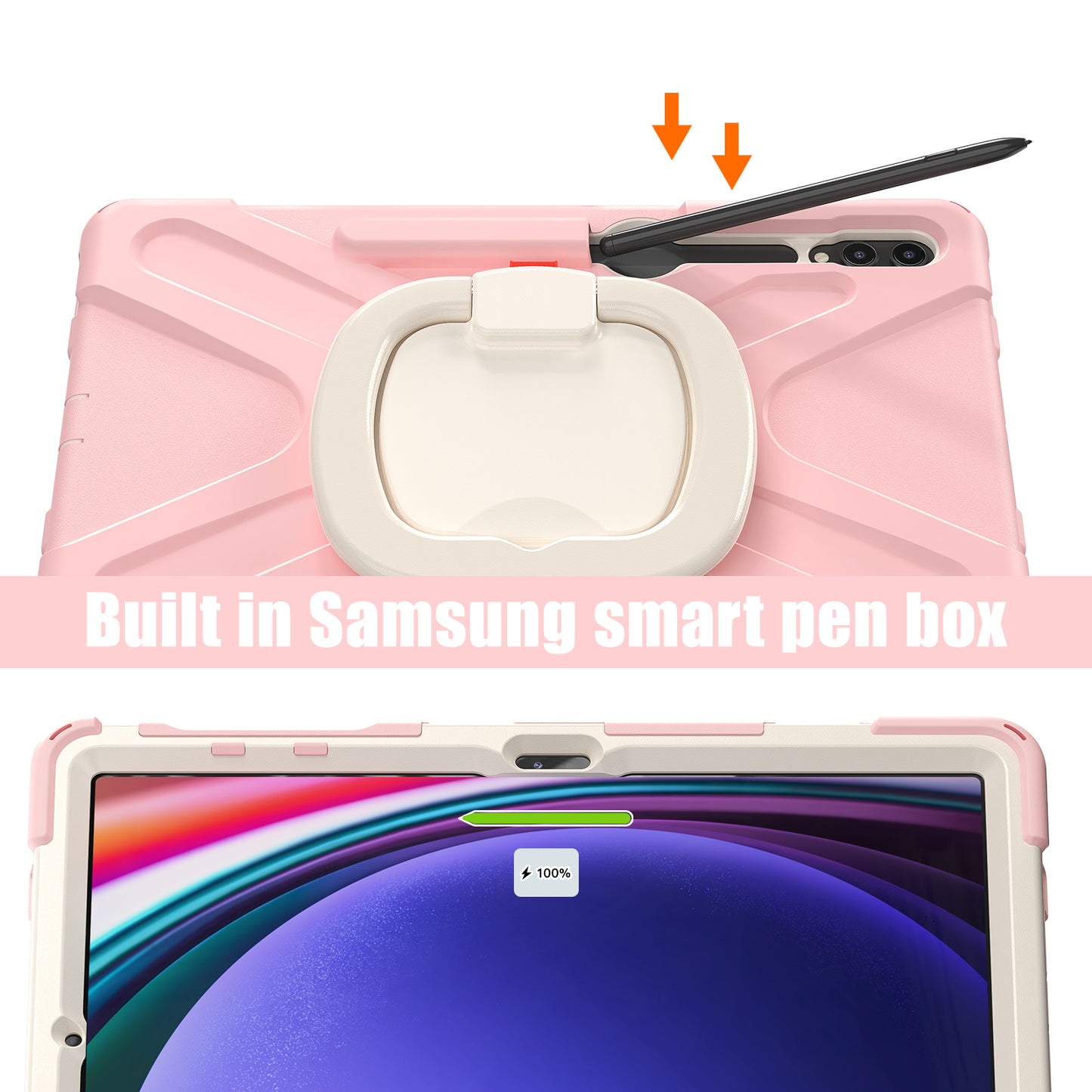 For Samsung Galaxy Tab S10+ X826 / S9 FE+ / S9+ / S8+ / S7+ PC+Silicone Protective Case Rotating Kickstand Rugged Tablet Cover with Handle Design - Pink