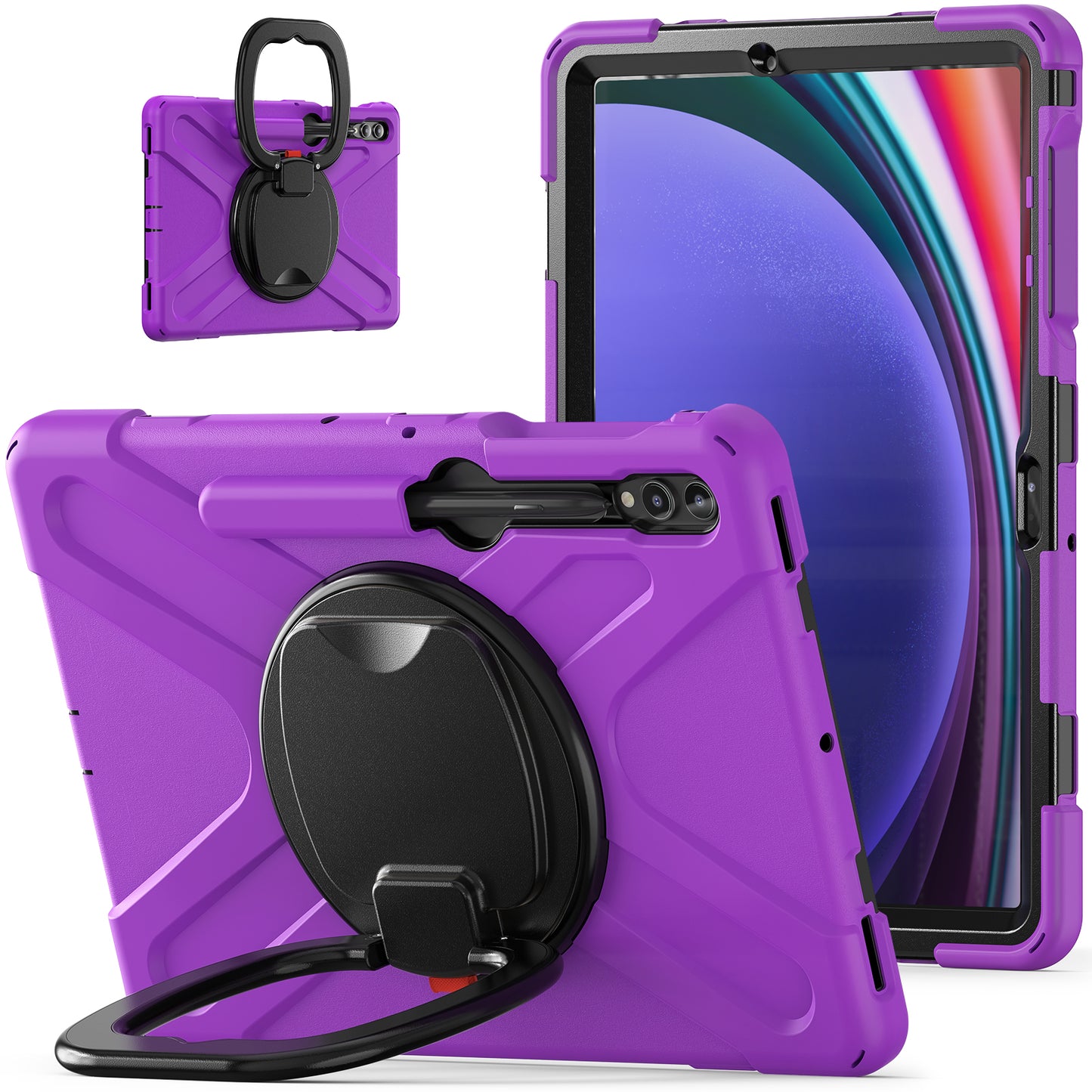 For Samsung Galaxy Tab S10+ X826 / S9 FE+ / S9+ / S8+ / S7+ PC+Silicone Protective Case Rotating Kickstand Rugged Tablet Cover with Handle Design - Purple
