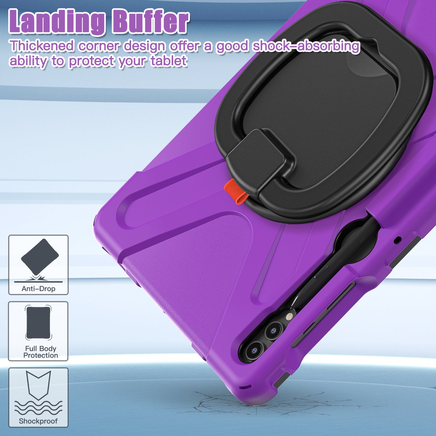 For Samsung Galaxy Tab S10+ X826 / S9 FE+ / S9+ / S8+ / S7+ PC+Silicone Protective Case Rotating Kickstand Rugged Tablet Cover with Handle Design - Purple