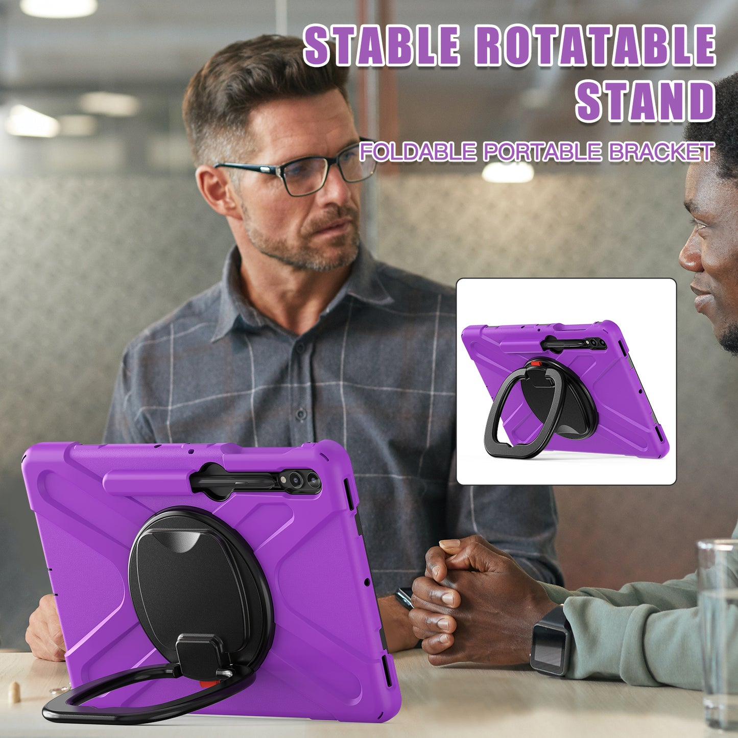 For Samsung Galaxy Tab S10+ X826 / S9 FE+ / S9+ / S8+ / S7+ PC+Silicone Protective Case Rotating Kickstand Rugged Tablet Cover with Handle Design - Purple