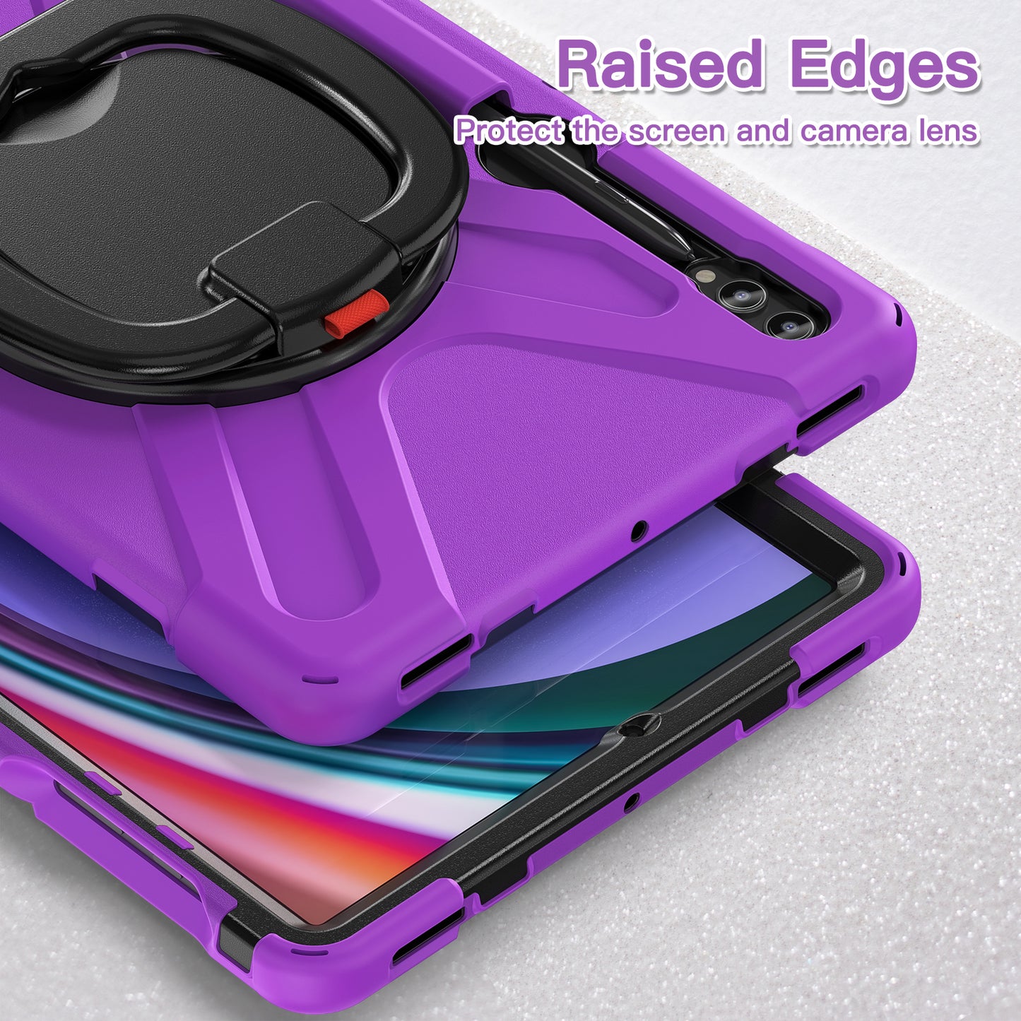 For Samsung Galaxy Tab S10+ X826 / S9 FE+ / S9+ / S8+ / S7+ PC+Silicone Protective Case Rotating Kickstand Rugged Tablet Cover with Handle Design - Purple