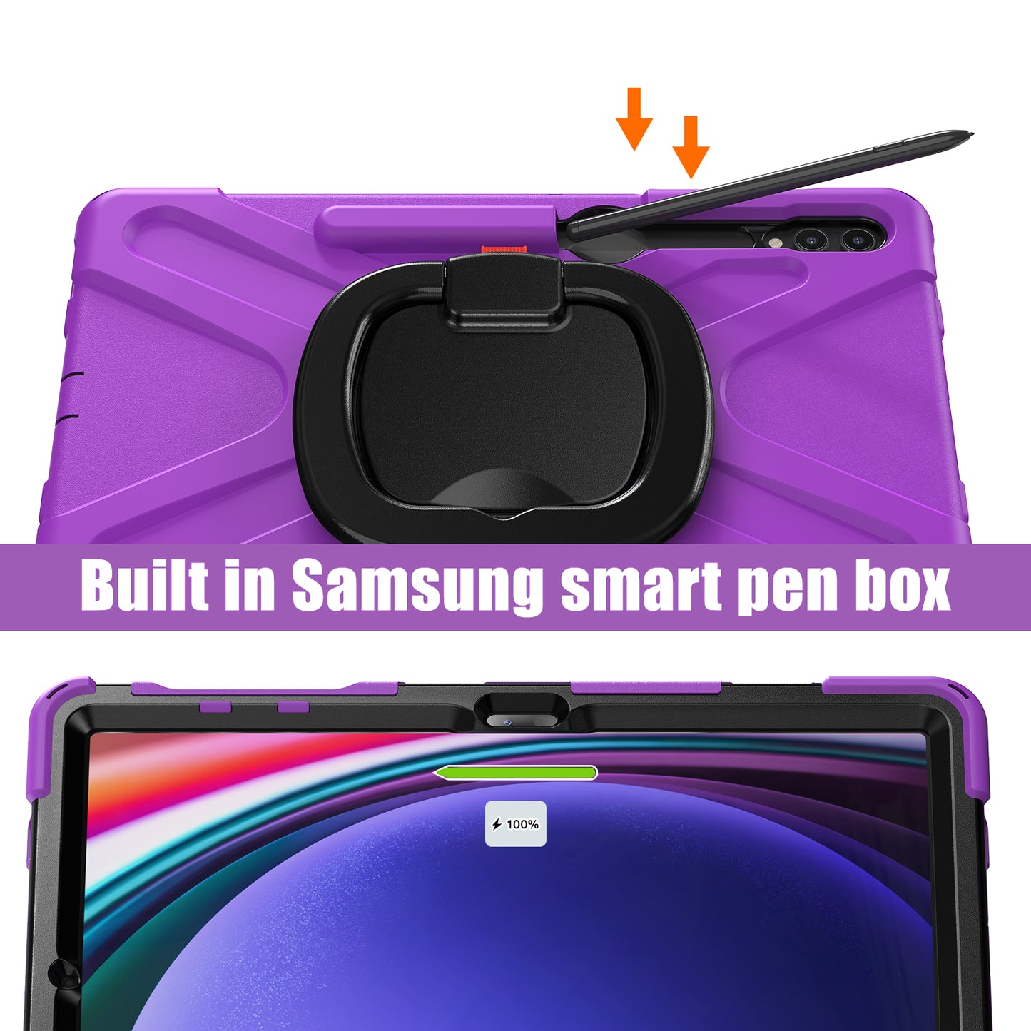 For Samsung Galaxy Tab S10+ X826 / S9 FE+ / S9+ / S8+ / S7+ PC+Silicone Protective Case Rotating Kickstand Rugged Tablet Cover with Handle Design - Purple