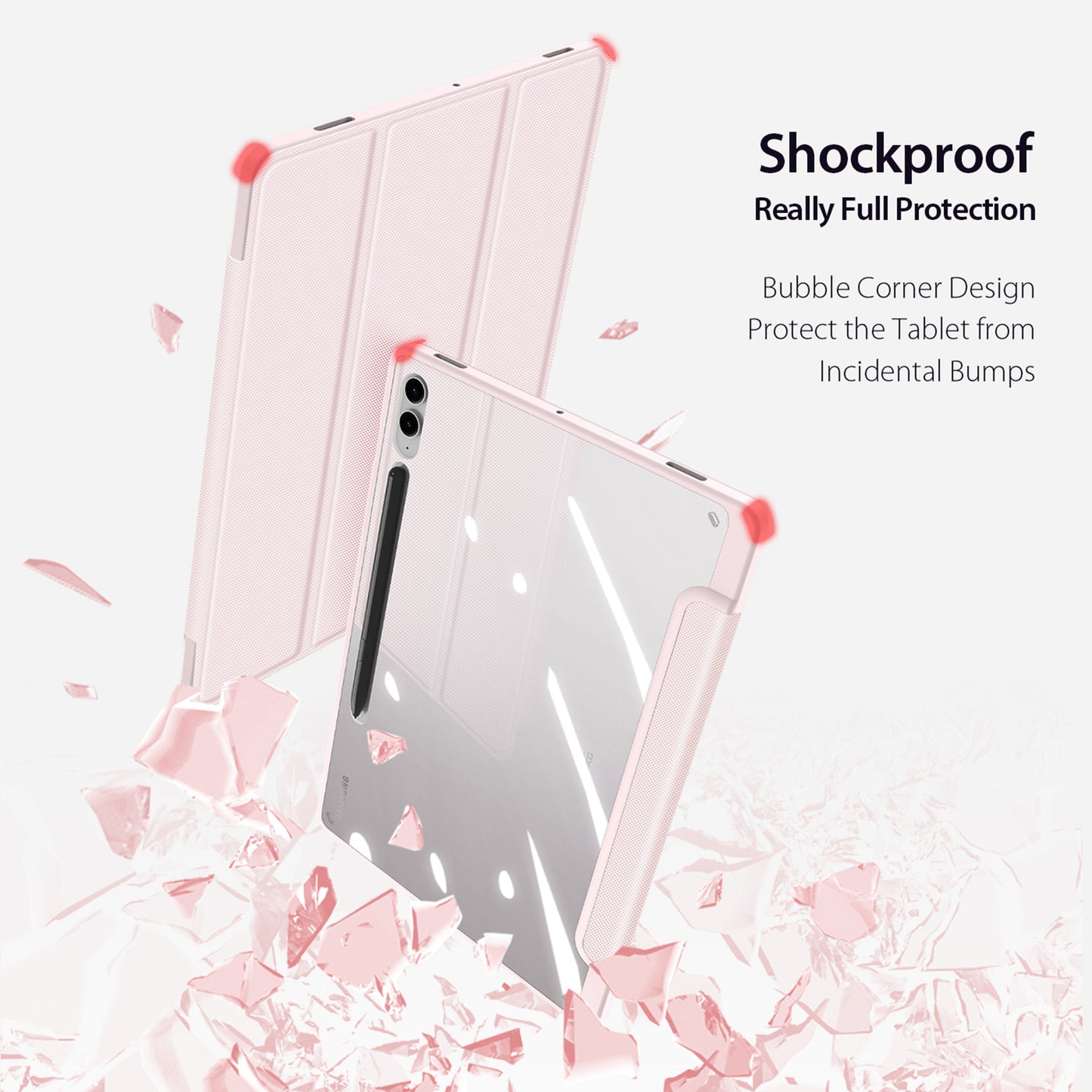 DUX DUCIS TOBY Series For Samsung Galaxy Tab S9 FE+ Tablet Leather Case Tri-fold Stand Cover with Pen Slot - Light Pink