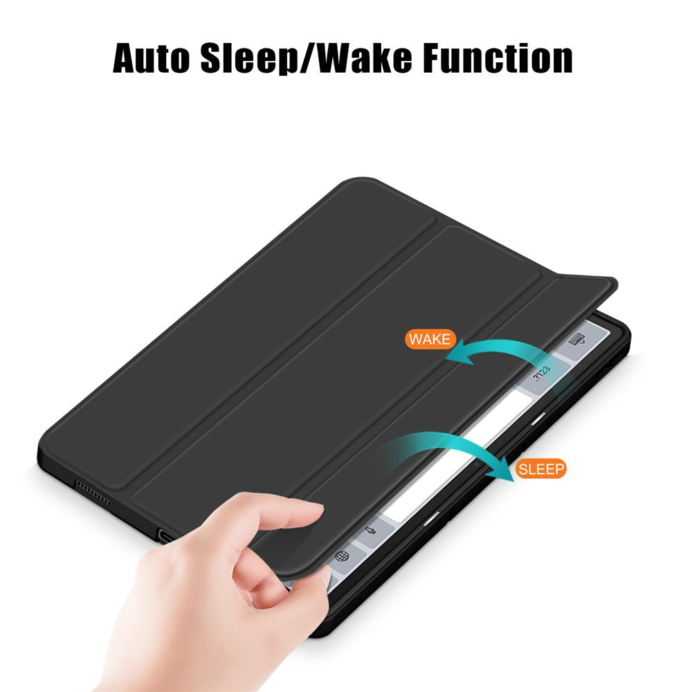 For Lenovo Tab P12 / P12 Pro Gen 2 TB371FC Trifold Stand Solid Color Smart Case PU Leather+TPU Tablet Cover - Black