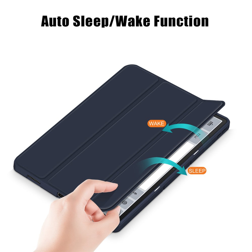 For Lenovo Tab P12 / P12 Pro Gen 2 TB371FC Trifold Stand Solid Color Smart Case PU Leather+TPU Tablet Cover - Dark Blue