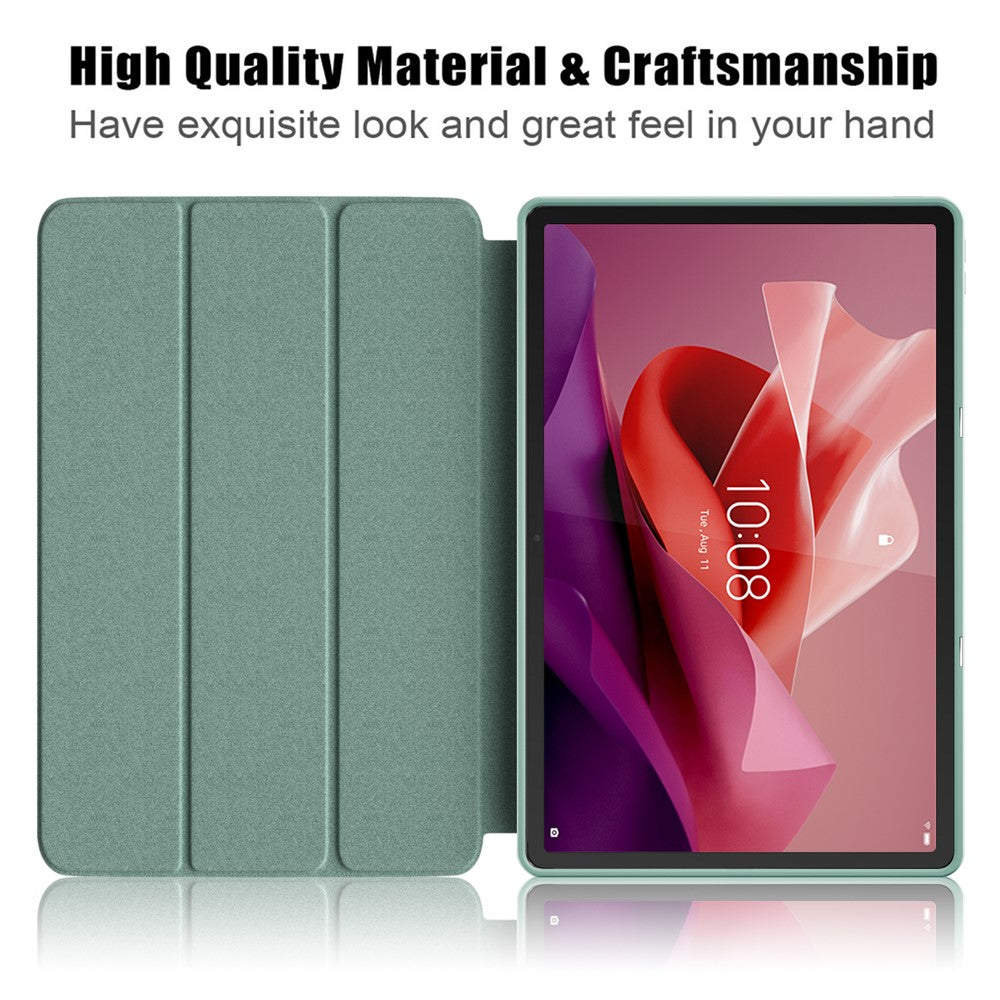 For Lenovo Tab P12 / P12 Pro Gen 2 TB371FC Trifold Stand Solid Color Smart Case PU Leather+TPU Tablet Cover - Blackish Green