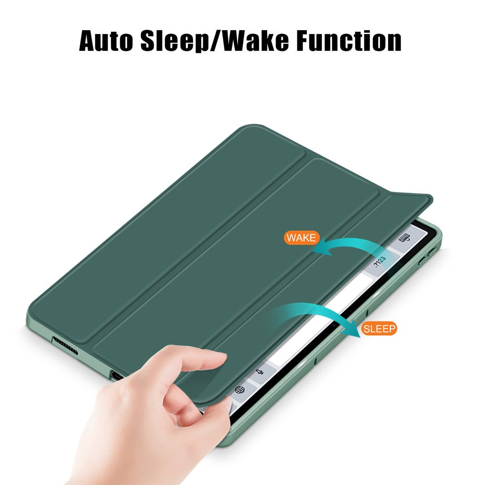For Lenovo Tab P12 / P12 Pro Gen 2 TB371FC Trifold Stand Solid Color Smart Case PU Leather+TPU Tablet Cover - Blackish Green