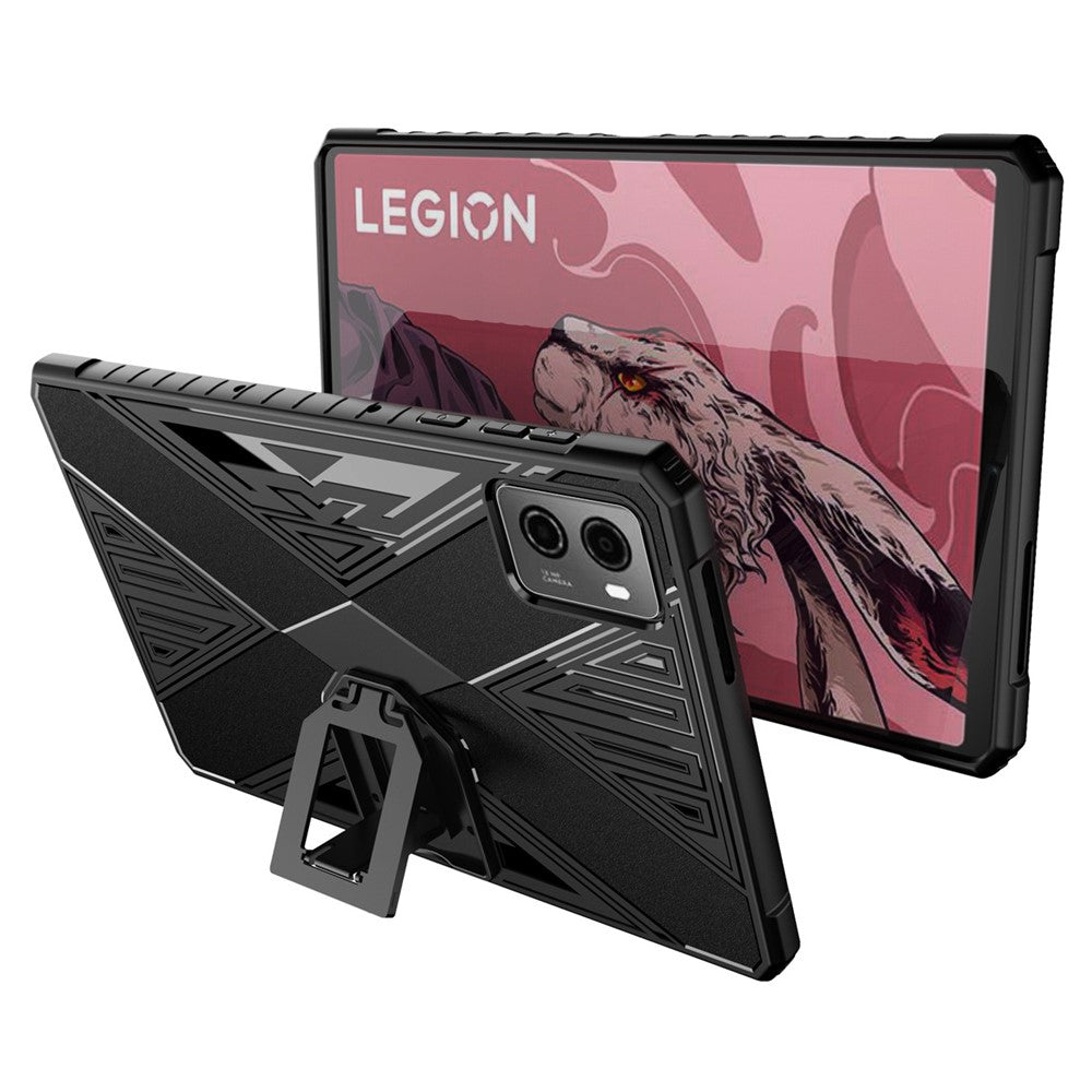 PC+TPU Hybrid Tablet Case for Lenovo Legion Y700 (2023) Foldable Kickstand Drop-proof Tablet Cover - Black