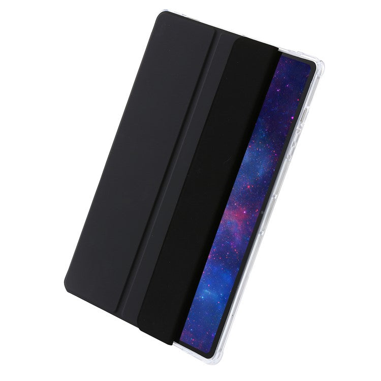 For Samsung Galaxy Tab S9+ Tri-fold Stand Smart Cover PU Leather+Acrylic+TPU Transparent Tablet Case - Black