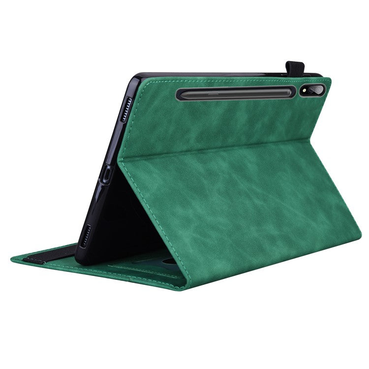 For Samsung Galaxy Tab S9+ Wallet Tablet Case Business PU Leather Stand Pencil Holder Loop Stand Cover - Green