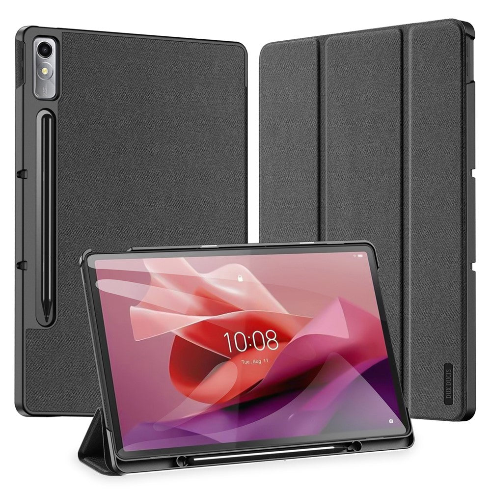 DUX DUCIS Domo Series PU Leather Smart Case for Lenovo Tab P12 , Tri-fold Stand Auto Wake / Sleep Tablet Cover - Black