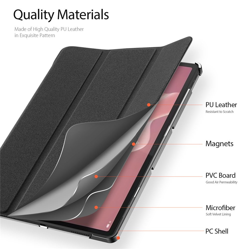 DUX DUCIS Domo Series PU Leather Smart Case for Lenovo Tab P12 , Tri-fold Stand Auto Wake / Sleep Tablet Cover - Black