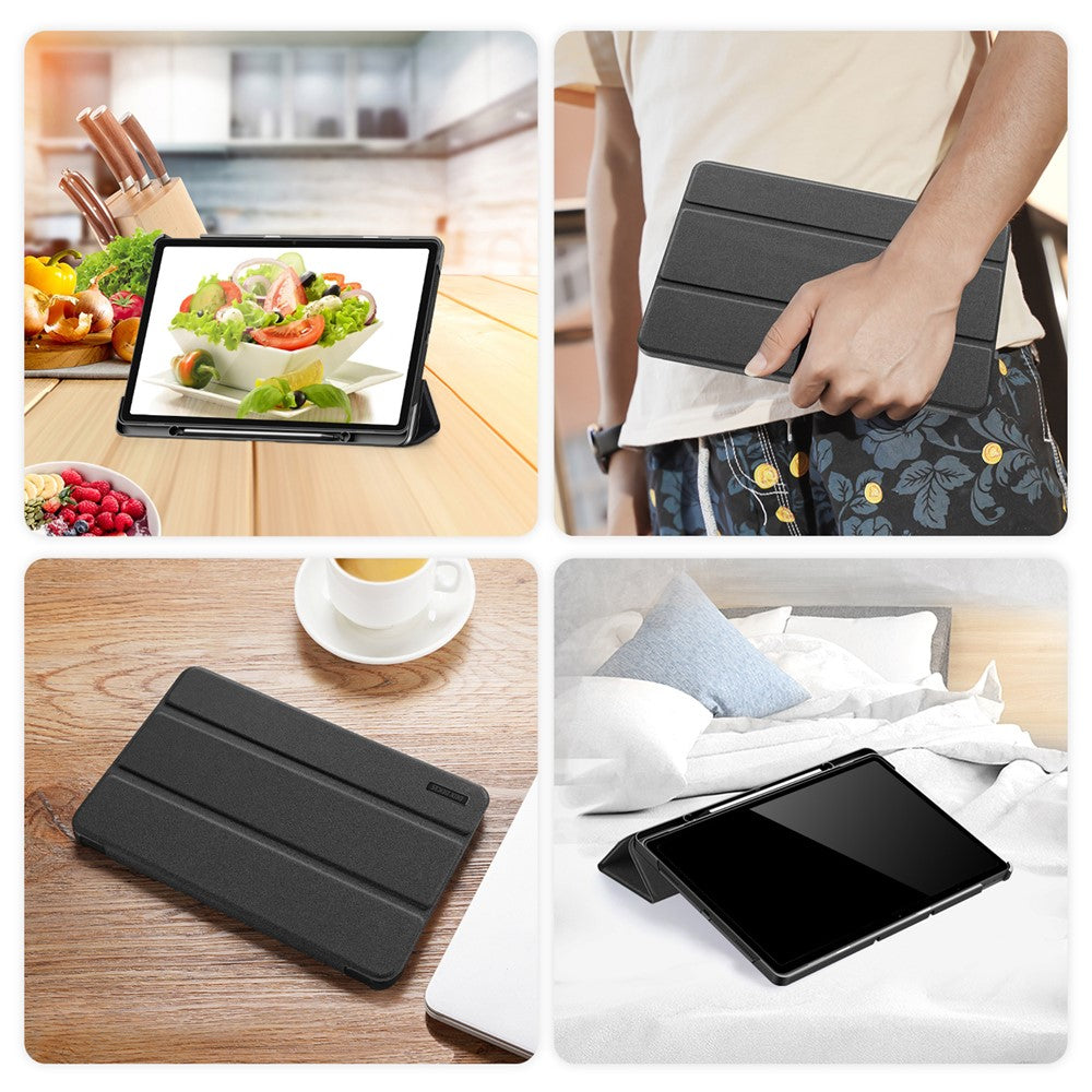 DUX DUCIS Domo Series PU Leather Smart Case for Lenovo Tab P12 , Tri-fold Stand Auto Wake / Sleep Tablet Cover - Black