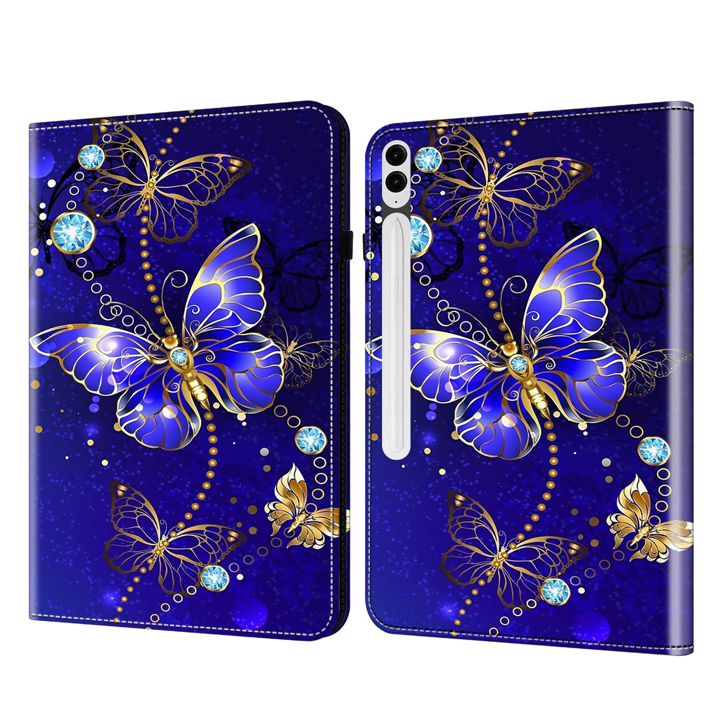 For Samsung Galaxy Tab S10+ / S9+ / S9 FE+ All-Inclusive Protection PU Leather TPU Tablet Stand Case Pattern Printing Cover - Diamond Butterfly