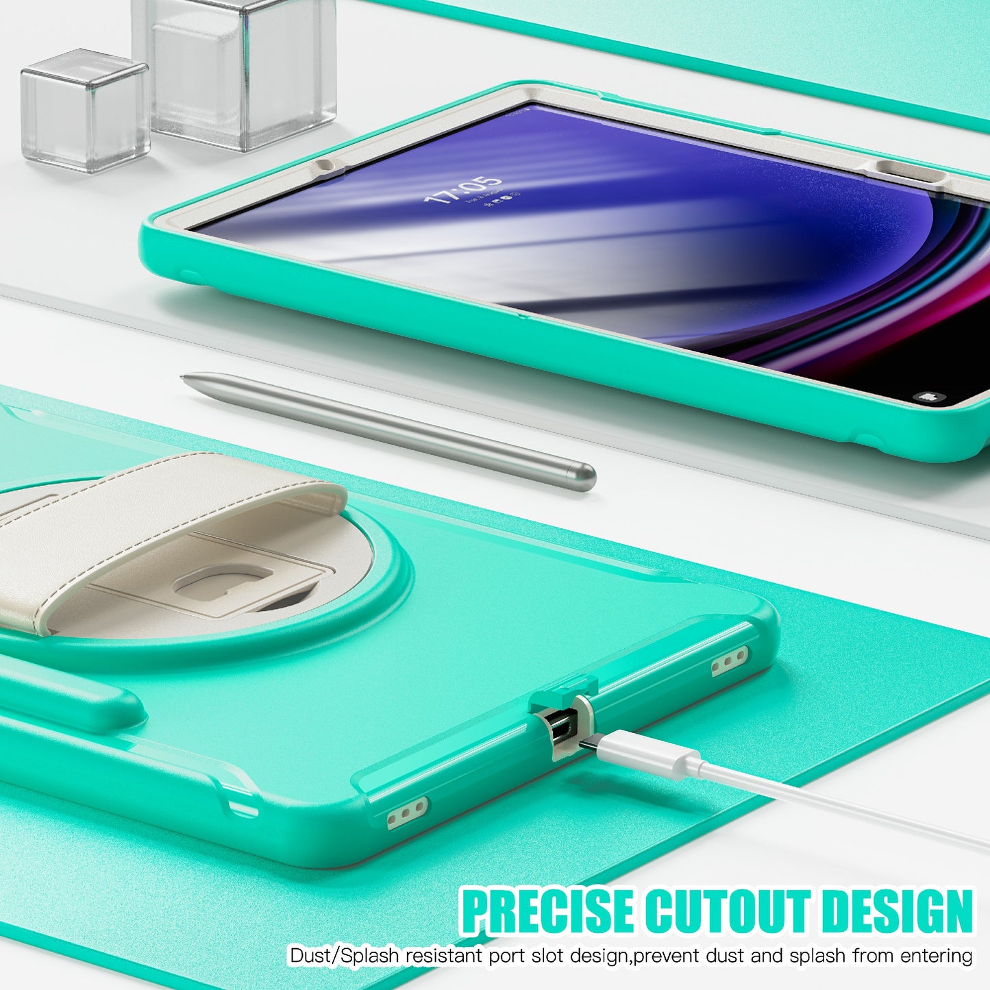 For Samsung Galaxy Tab S9 FE+ / S7+ T970 / Tab S7 FE T730 / Tab S8+ X800 / Tab S9+ X810 Case Pen Holder PC+TPU Tablet Kickstand Cover - Mint Green