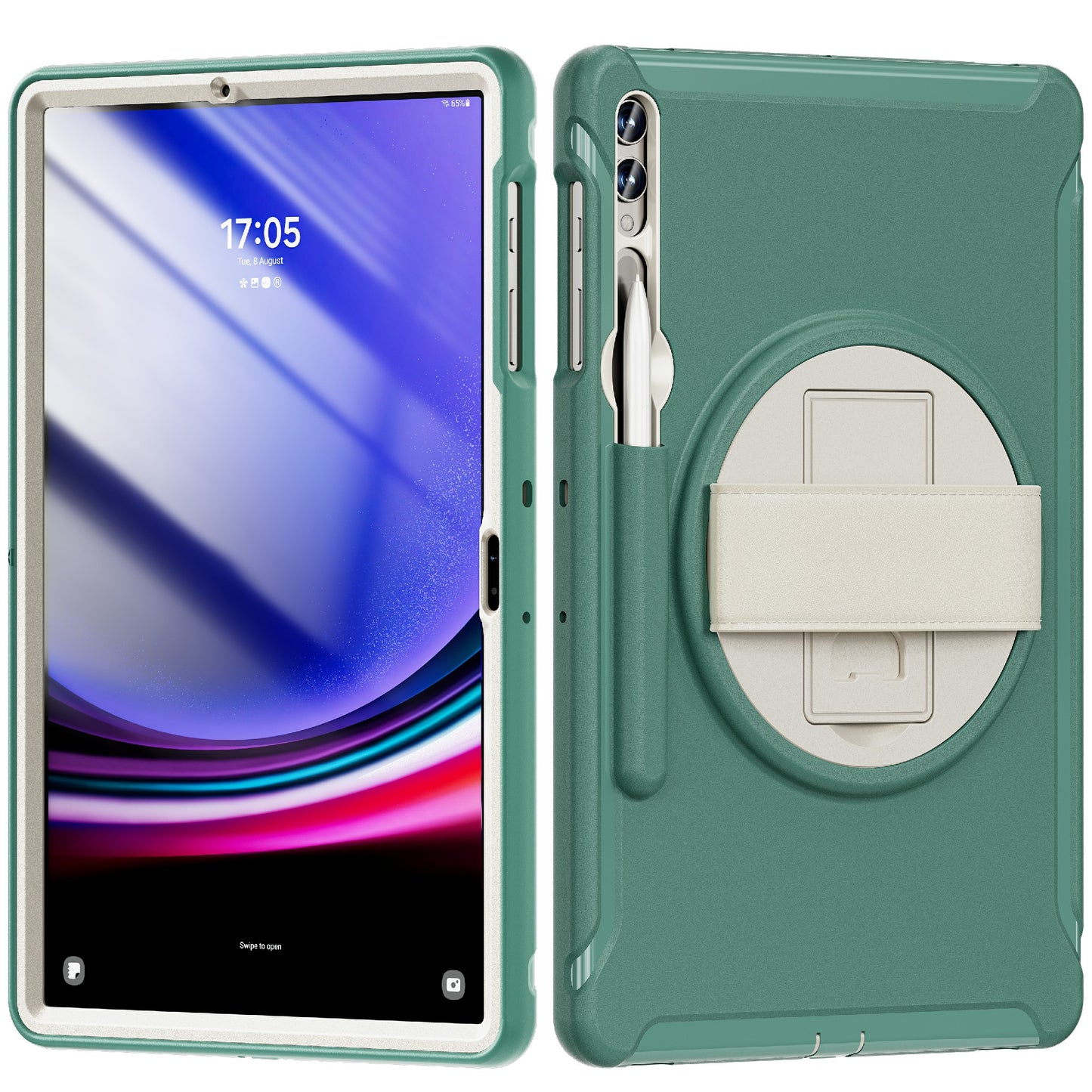 For Samsung Galaxy Tab S9 FE+ / S7+ T970 / Tab S7 FE T730 / Tab S8+ X800 / Tab S9+ X810 Case Pen Holder PC+TPU Tablet Kickstand Cover - Emerald Green