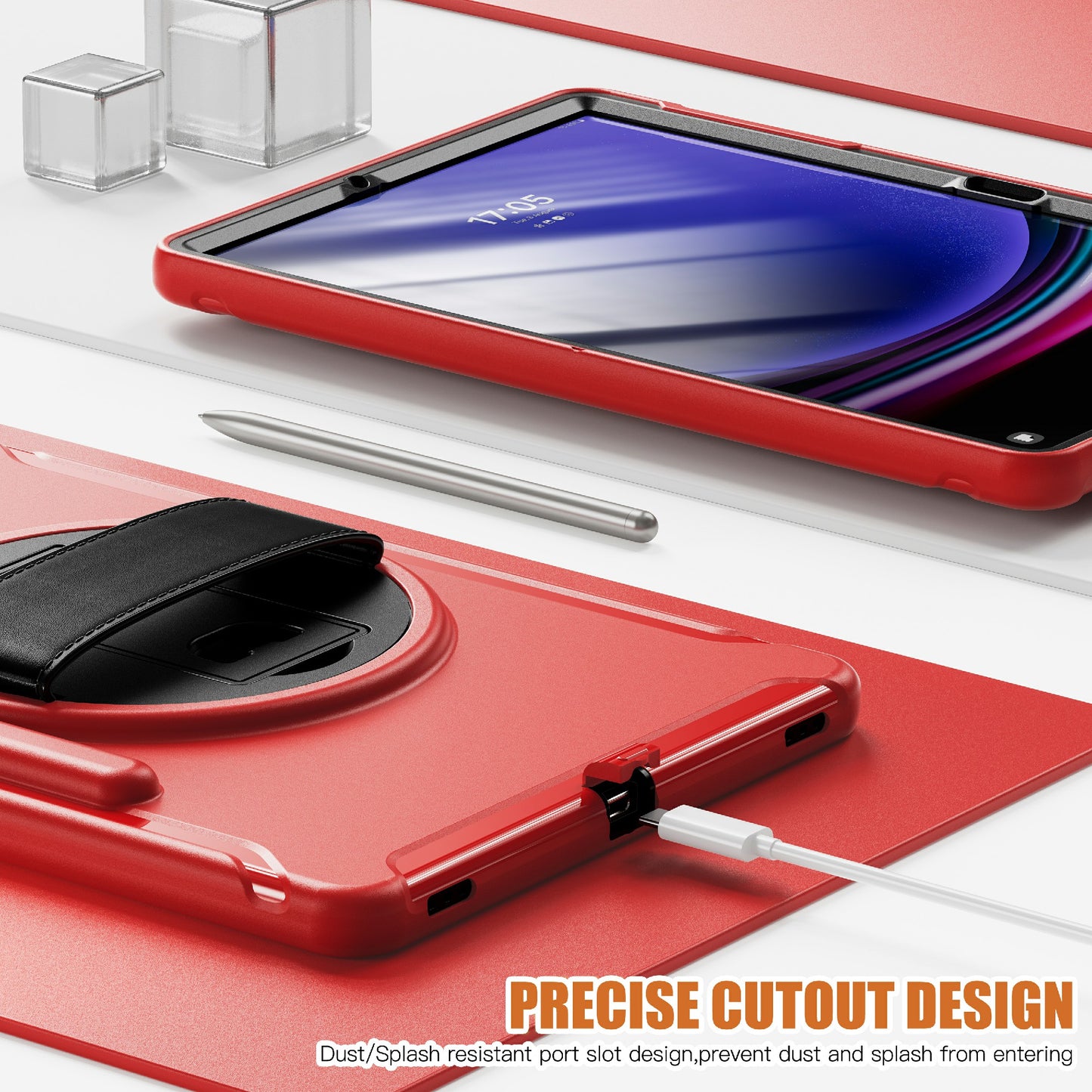 For Samsung Galaxy Tab S9 FE+ / S7+ T970 / Tab S7 FE T730 / Tab S8+ X800 / Tab S9+ X810 Case Pen Holder PC+TPU Tablet Kickstand Cover - Red