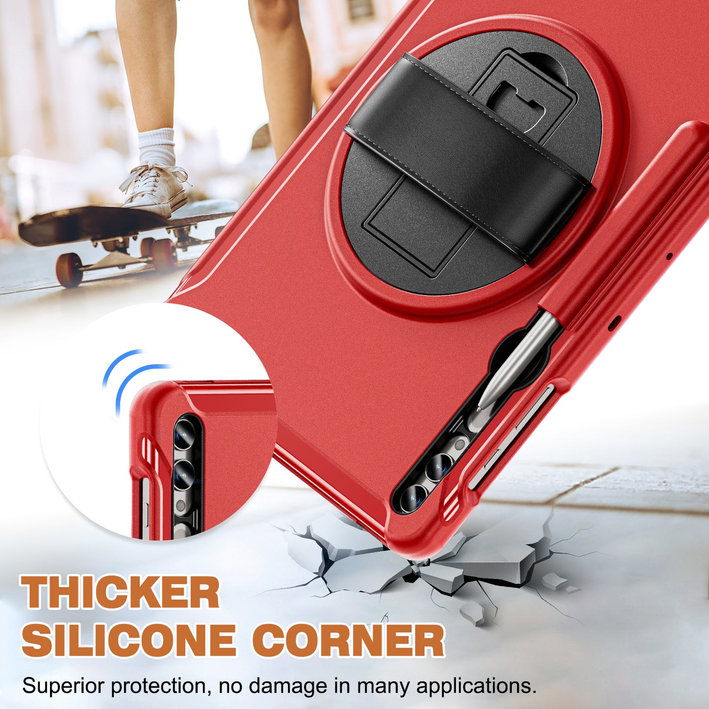 For Samsung Galaxy Tab S9 FE+ / S7+ T970 / Tab S7 FE T730 / Tab S8+ X800 / Tab S9+ X810 Case Pen Holder PC+TPU Tablet Kickstand Cover - Red