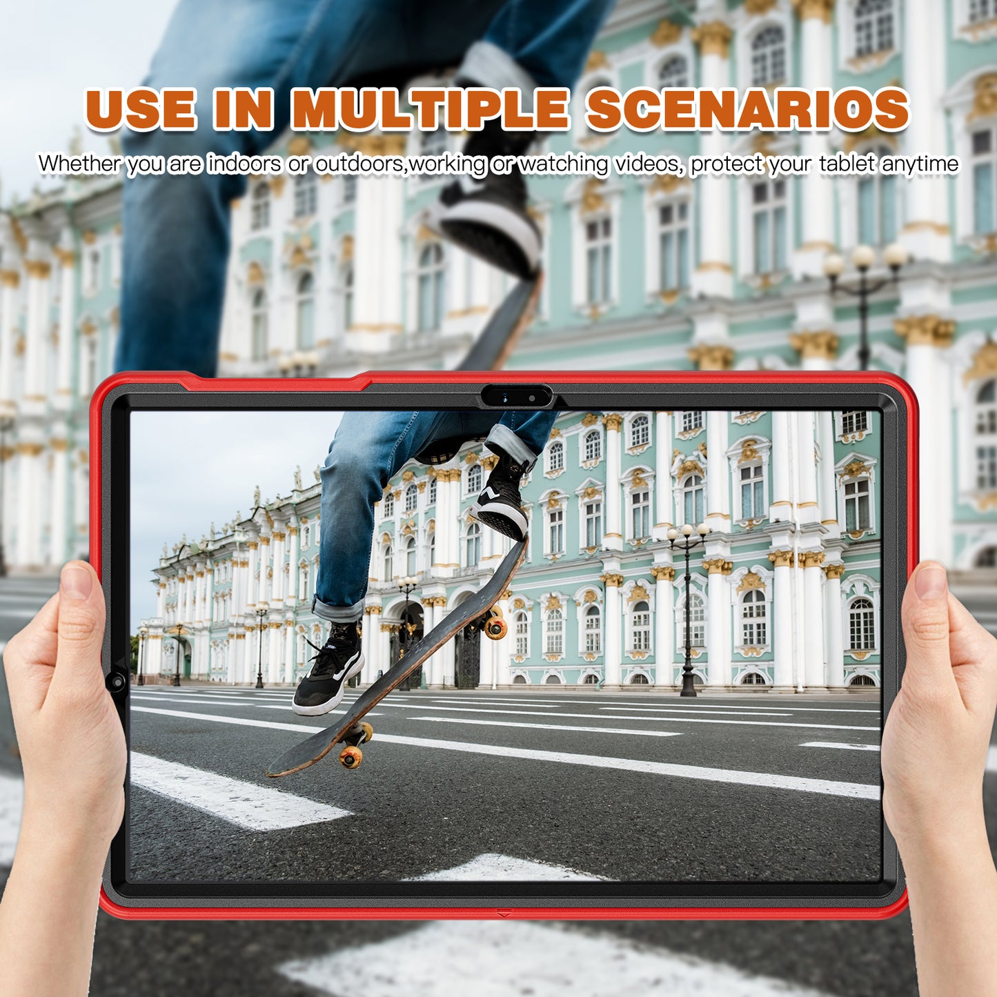 For Samsung Galaxy Tab S9 FE+ / S7+ T970 / Tab S7 FE T730 / Tab S8+ X800 / Tab S9+ X810 Case Pen Holder PC+TPU Tablet Kickstand Cover - Red