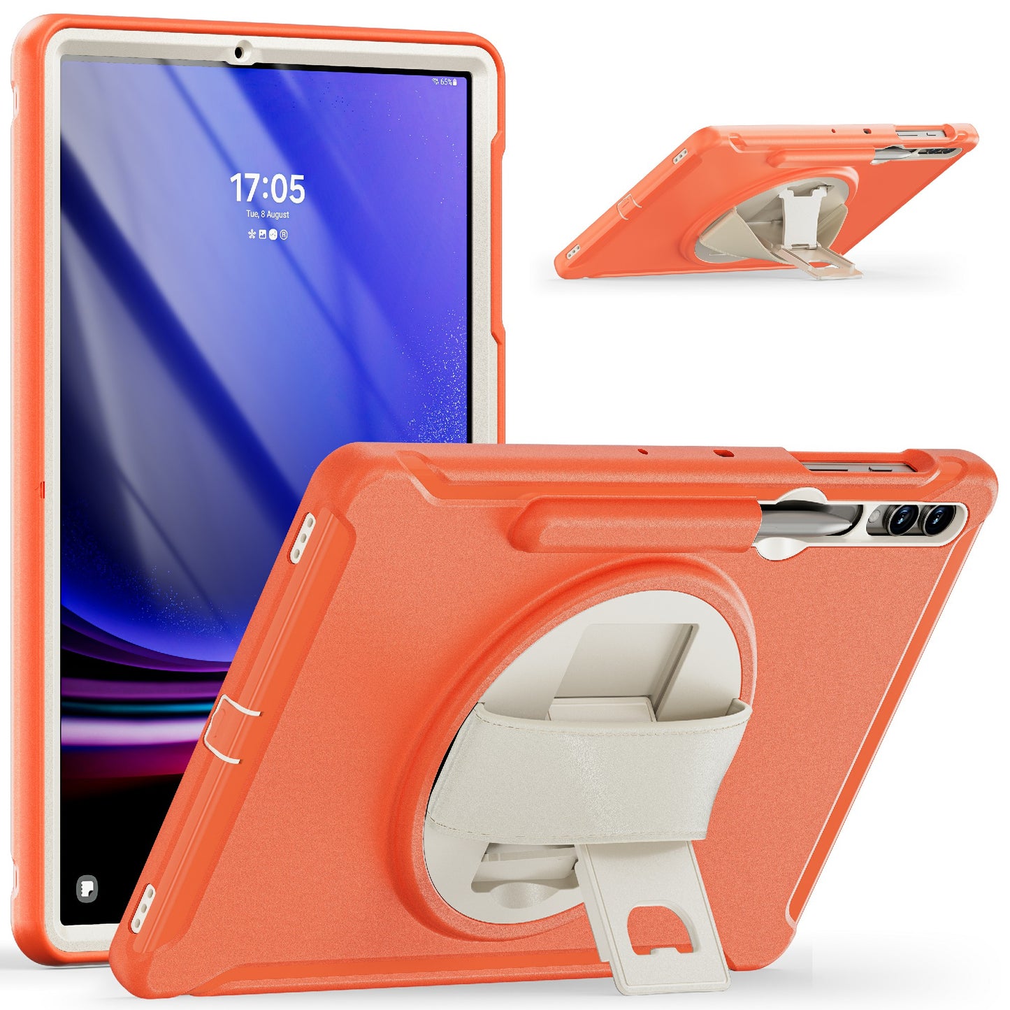 For Samsung Galaxy Tab S9 FE+ / S7+ T970 / Tab S7 FE T730 / Tab S8+ X800 / Tab S9+ X810 Case Pen Holder PC+TPU Tablet Kickstand Cover - Coral Orange