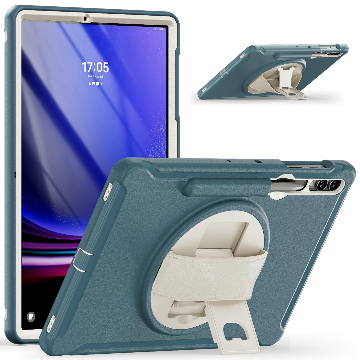 For Samsung Galaxy Tab S9 FE+ / S7+ T970 / Tab S7 FE T730 / Tab S8+ X800 / Tab S9+ X810 Case Pen Holder PC+TPU Tablet Kickstand Cover - Cornflower Blue
