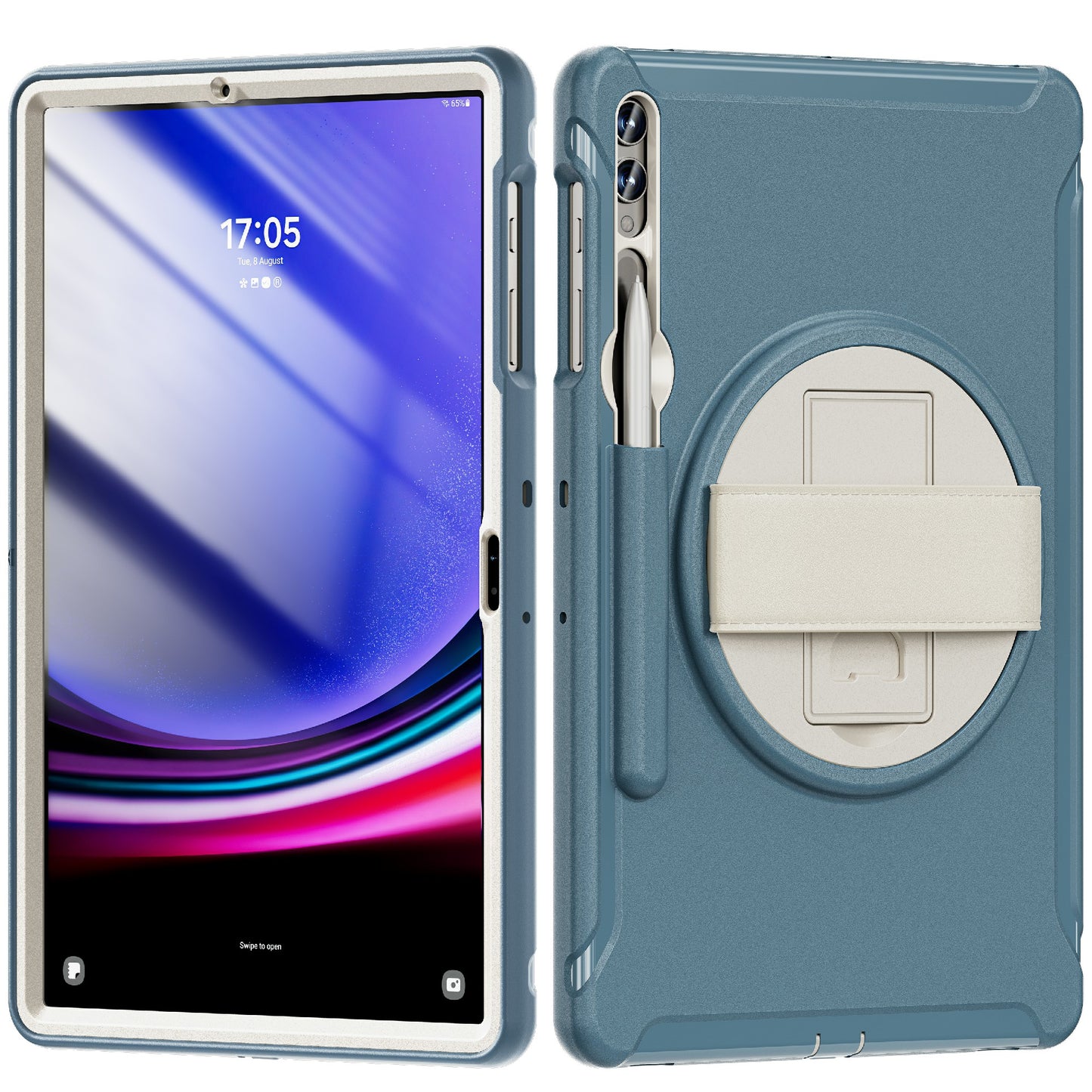 For Samsung Galaxy Tab S9 FE+ / S7+ T970 / Tab S7 FE T730 / Tab S8+ X800 / Tab S9+ X810 Case Pen Holder PC+TPU Tablet Kickstand Cover - Cornflower Blue