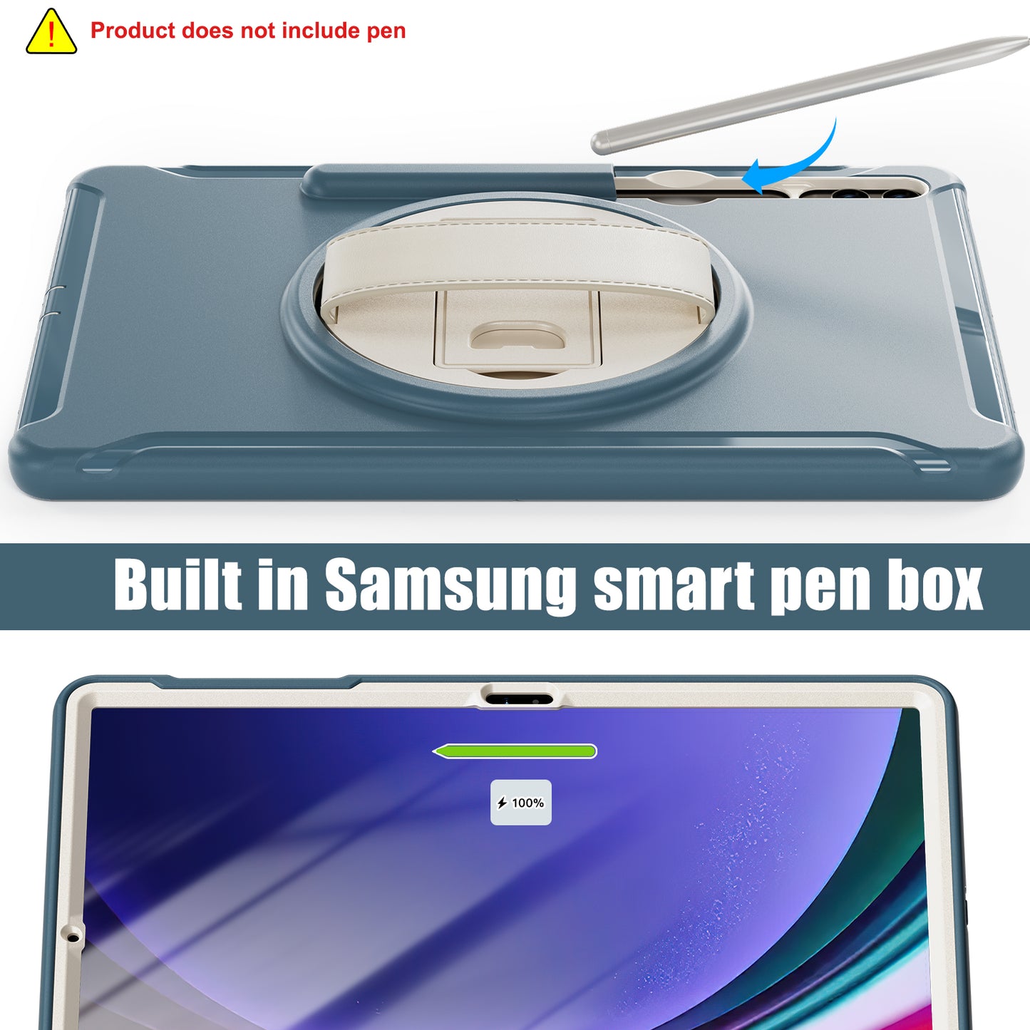 For Samsung Galaxy Tab S9 FE+ / S7+ T970 / Tab S7 FE T730 / Tab S8+ X800 / Tab S9+ X810 Case Pen Holder PC+TPU Tablet Kickstand Cover - Cornflower Blue